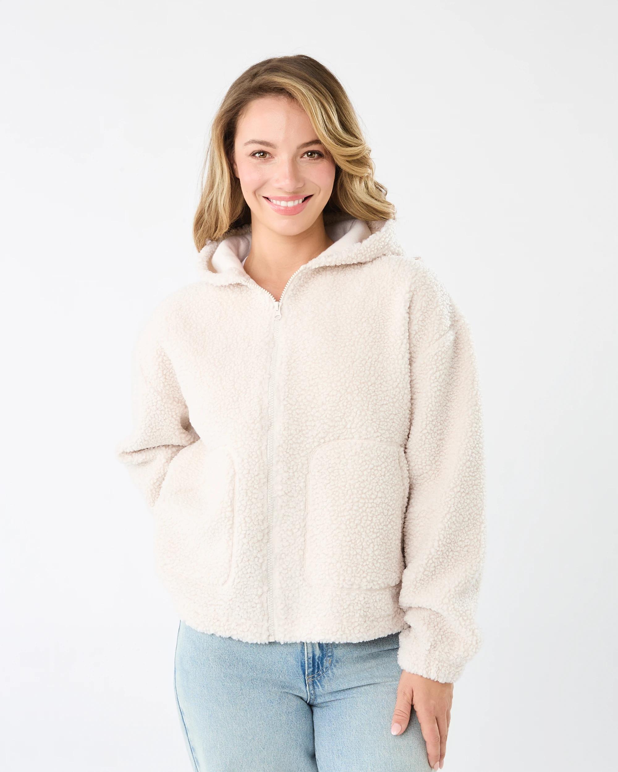 1 Boucle Cosy Zip Through Hoodie Nat Beige, 1 of 7
