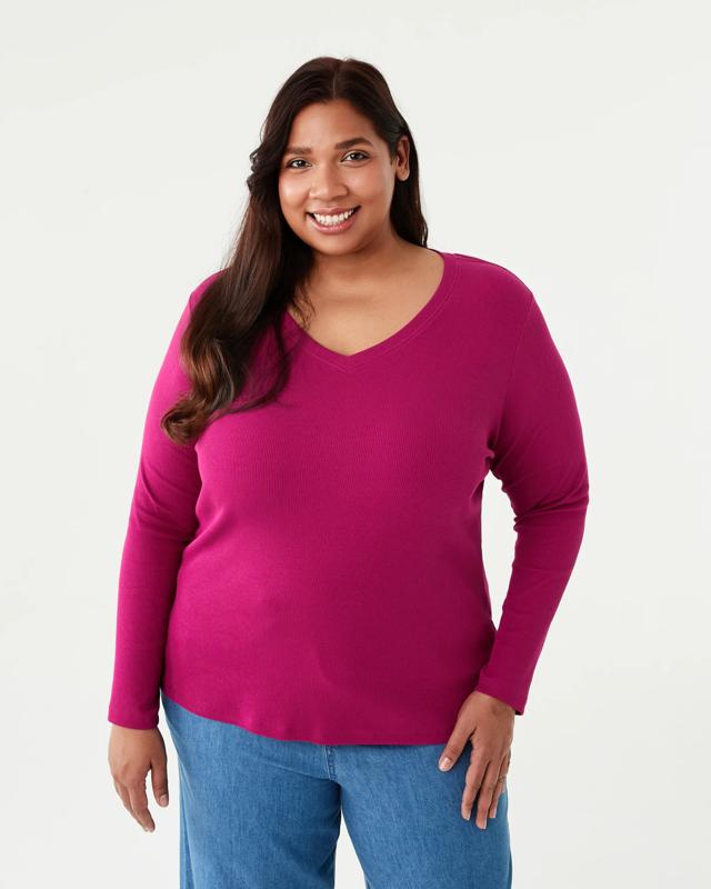 Curve Long Sleeve V-Neck Rib