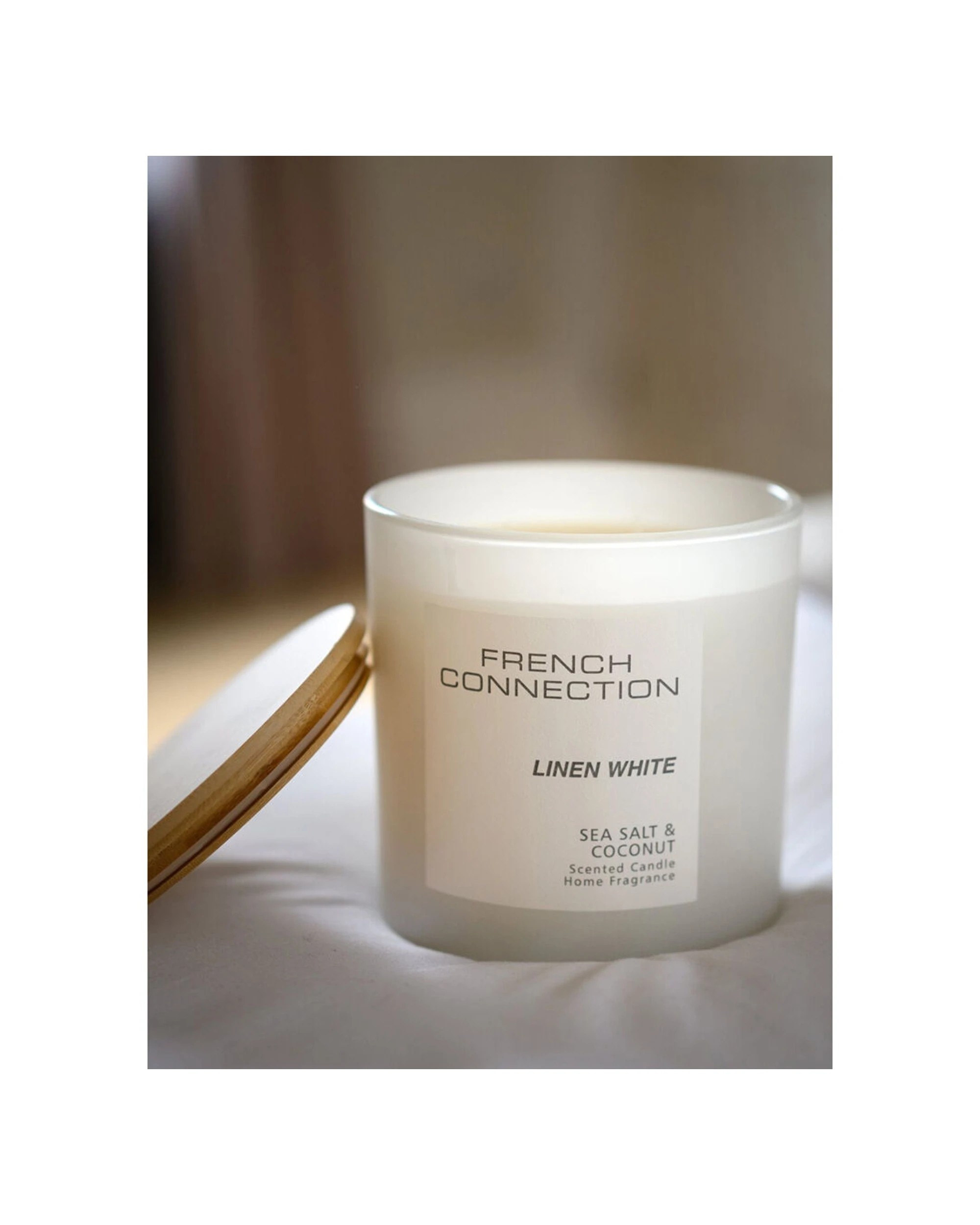 5 French Connection Linen Sea Salt & Coconut 2 Wick Large Candle 322g - White, 5 of 5