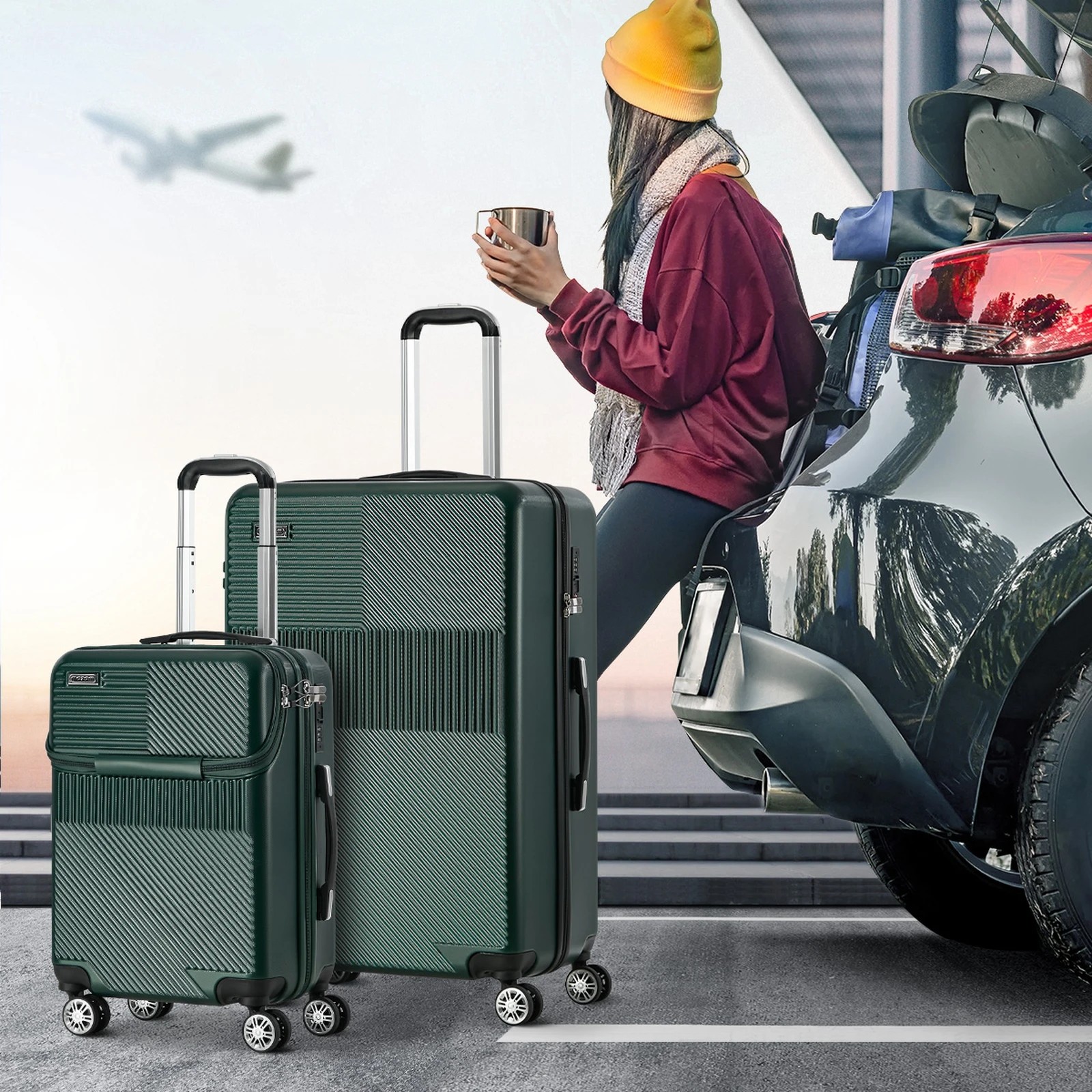 4 Mazam 2PCS Luggage Suitcase Trolley Set TSA Carry On Hard Case - Green, 4 of 8