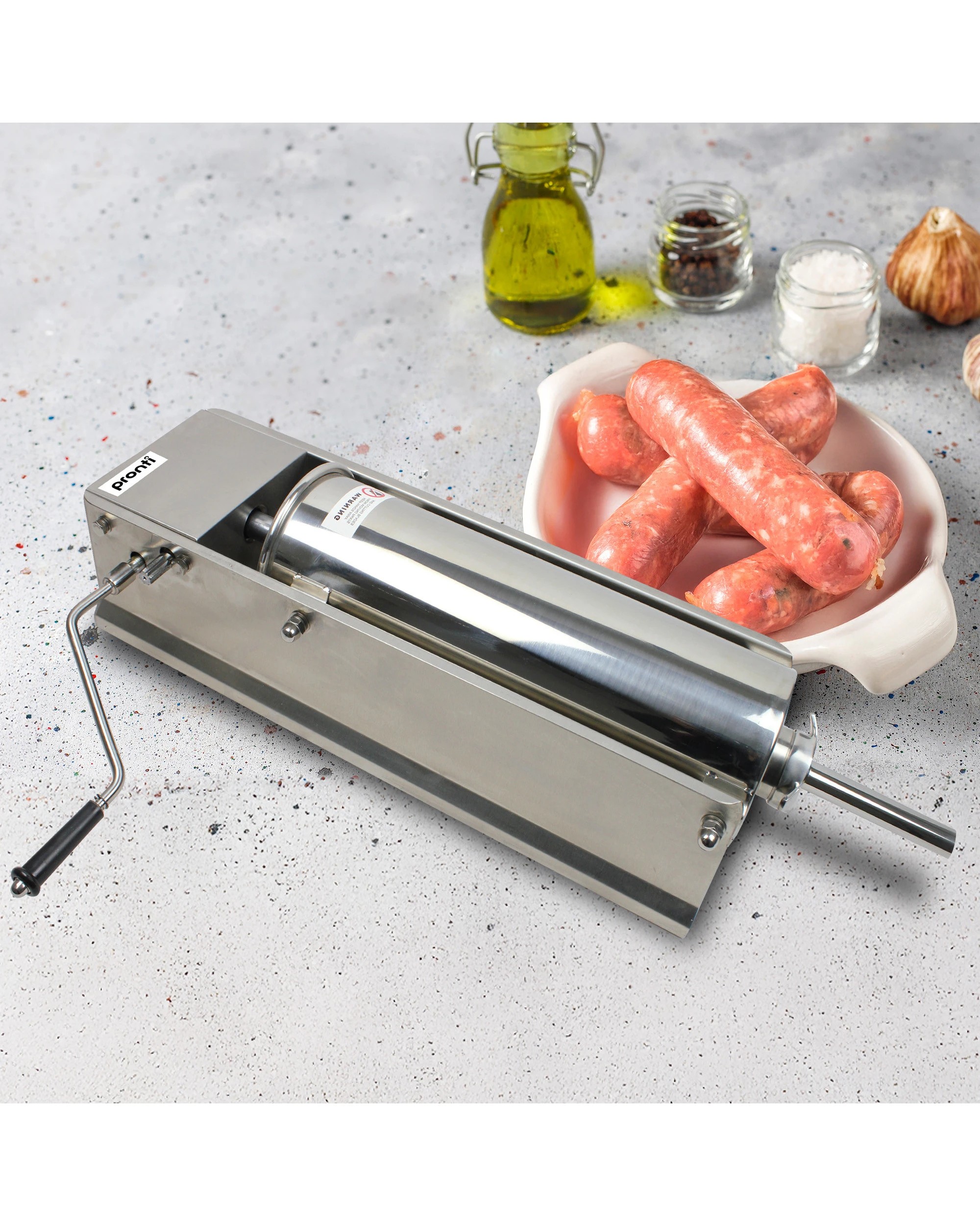 3 Pronti 5l Sausage Stuffer Stainless Steel With 4 Filling Tubes - Horizontal, 3 of 10