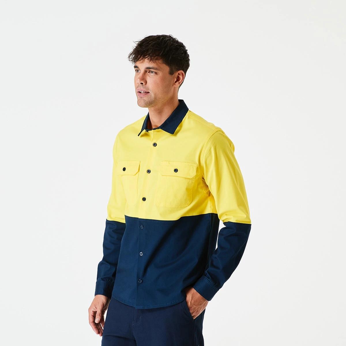 2 Workwear Long Sleeve Hi-Visibility Stretch Shirt SAFETY YELLOW, 2 of 5