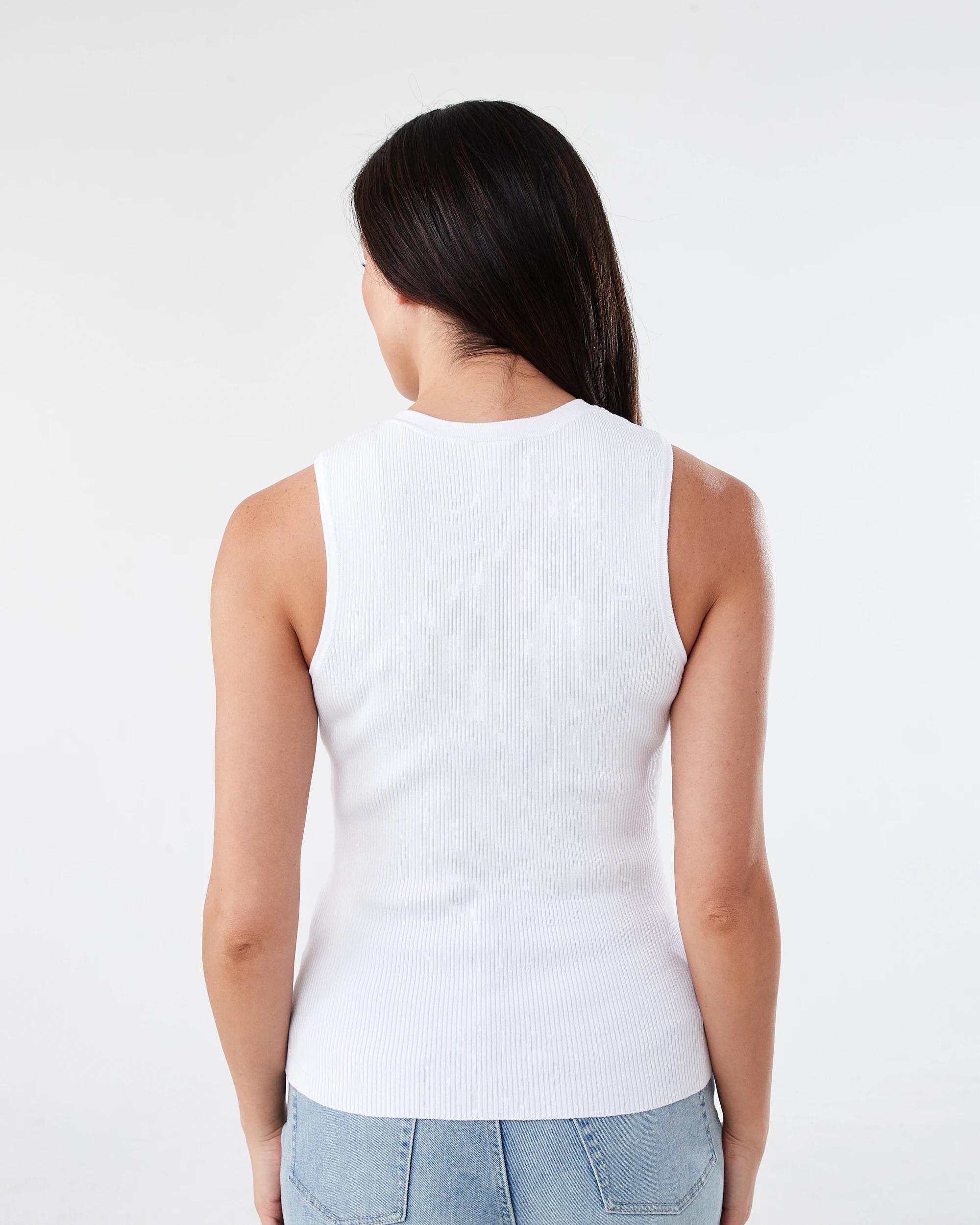 3 Sleeveless Rib Button Tank White, 3 of 5