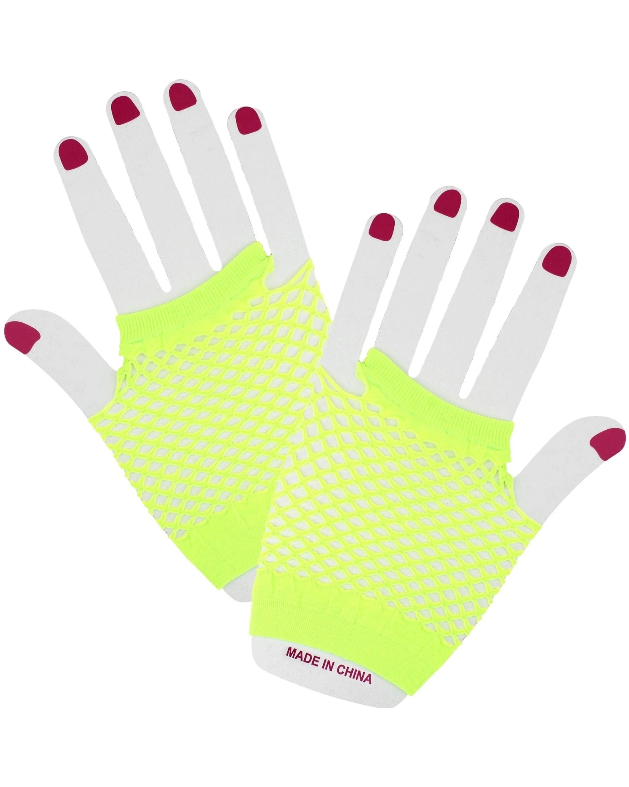 1 Partyrama Neon Short Fingerless Fishnet Gloves - Yellow, 1 of 1