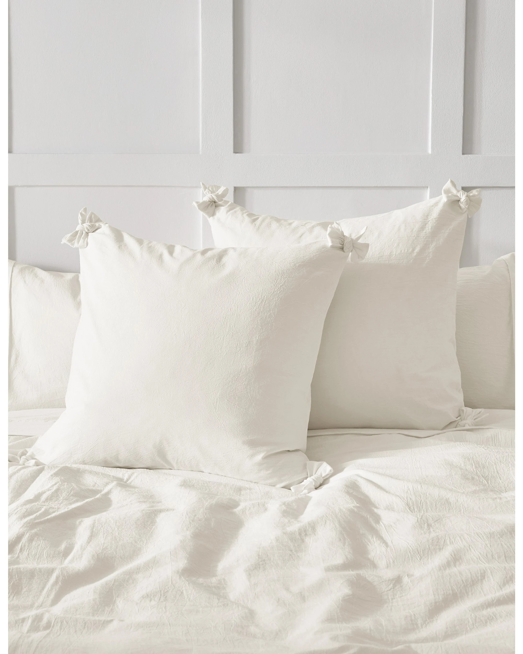 2 Dreamaker Bonnie Washed Cotton European Pillowcase with Bows Twin Pack 65x65cm - White, 2 of 7
