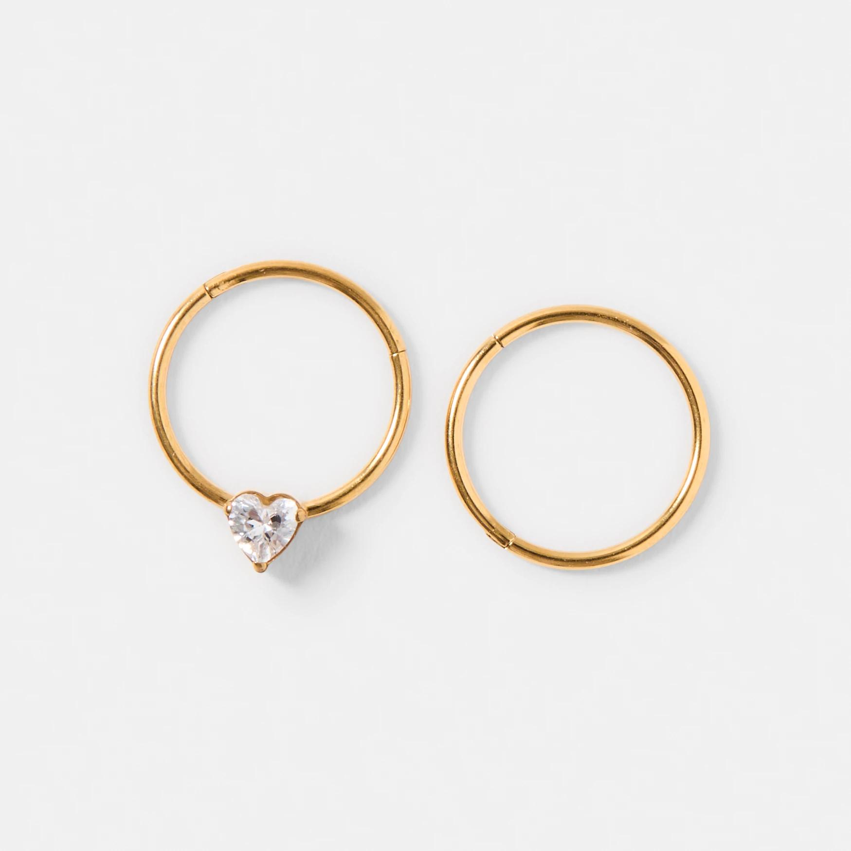 1 2 Pack Cubic Zirconia Nose Ring - Gold Tone GOLD, 1 of 3