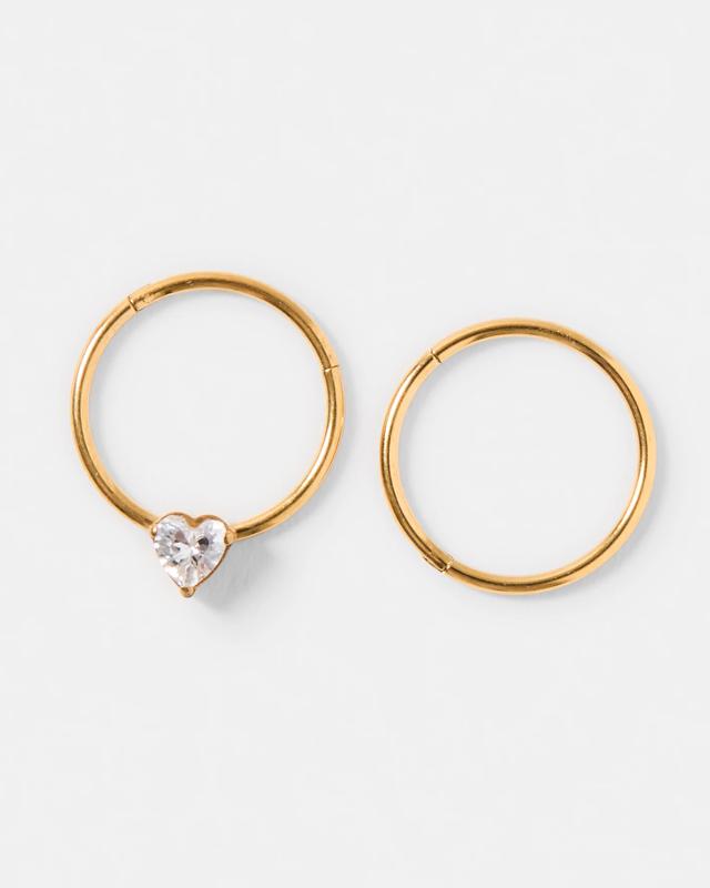 2 Pack Cubic Zirconia Nose Ring - Gold 