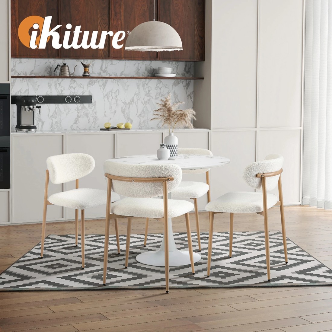 6 Oikiture 90cm Round Dining Table with 4x Dining Chairs Boucle - Multi, 6 of 9