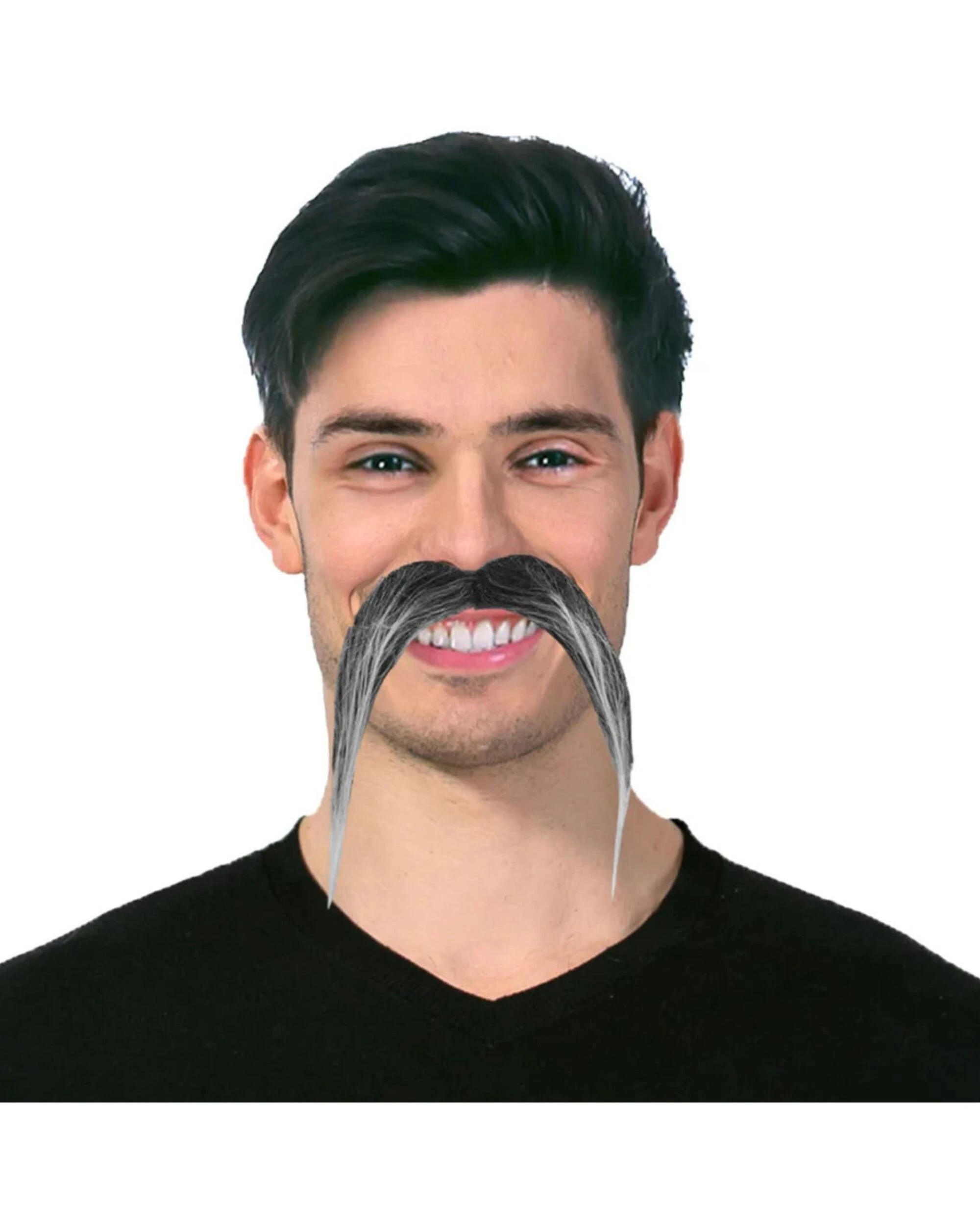 2 JD Party Grey Curled Stick On Moustache - One Size - Grey, 2 of 3