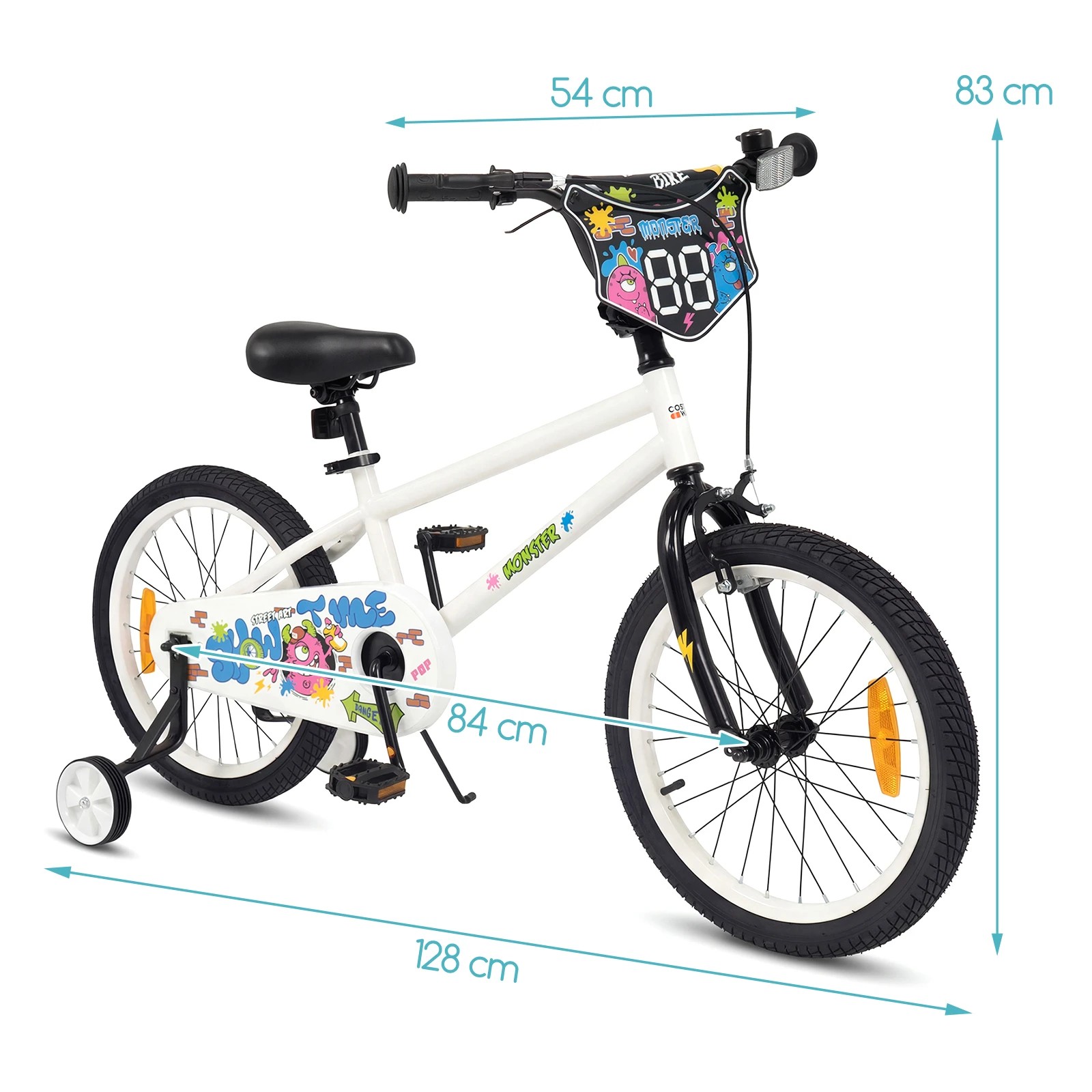 2 Costway 45cm Bike Adjustable Bicycle w/Training Wheels Handbrake Coaster Brake Reflectors - White, 2 of 3