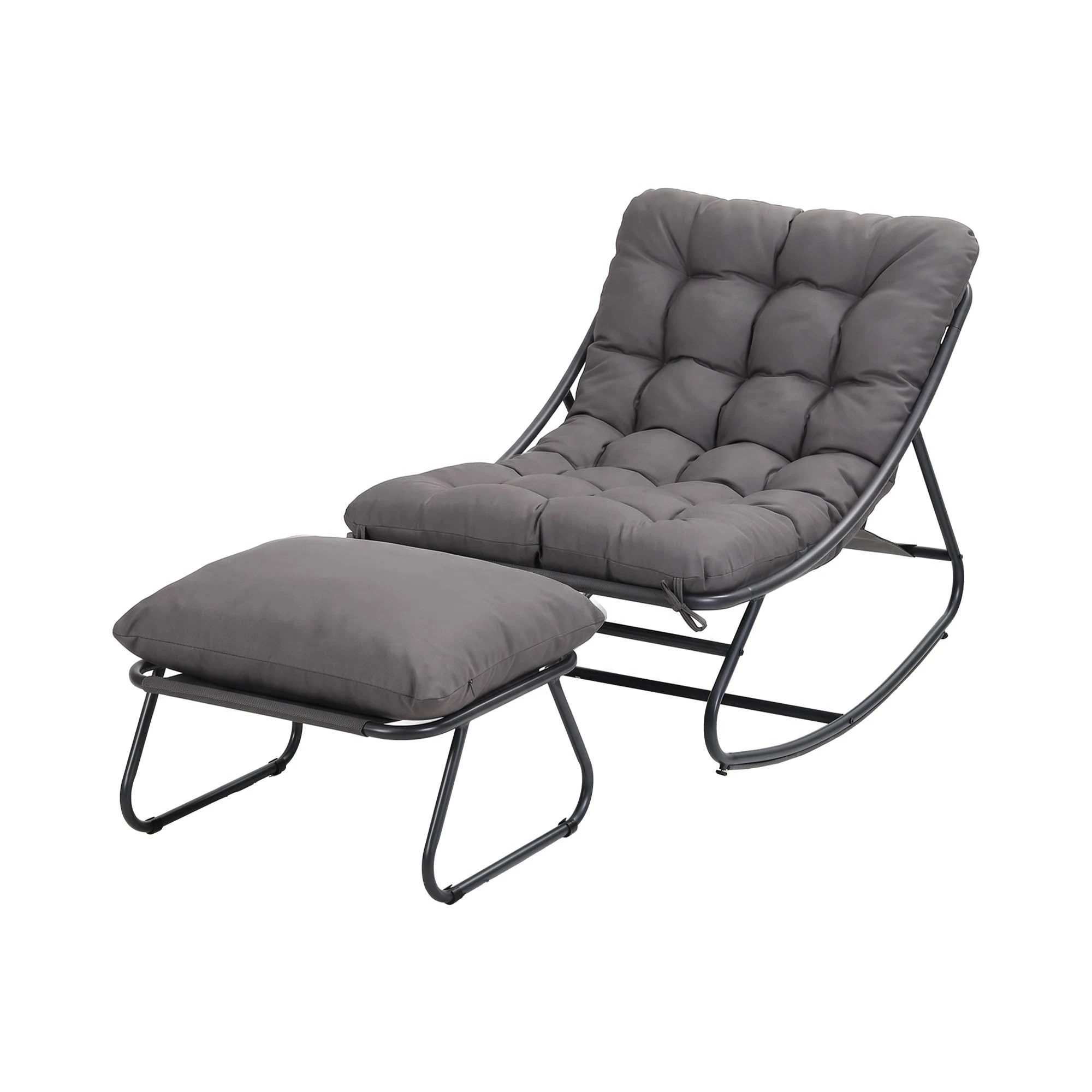 3 Gardeon Rocking Chair with Footrest Mesh Seat Cushion Outdoor Chairs- Grey, 3 of 8