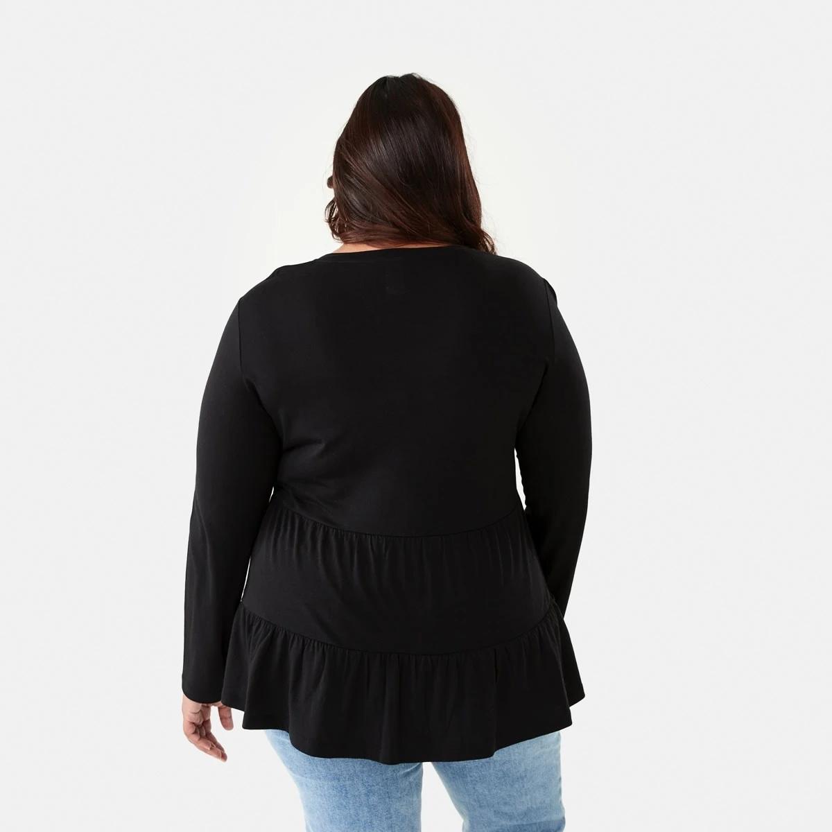 3 Curve Long Sleeve Smock Top Black, 3 of 6