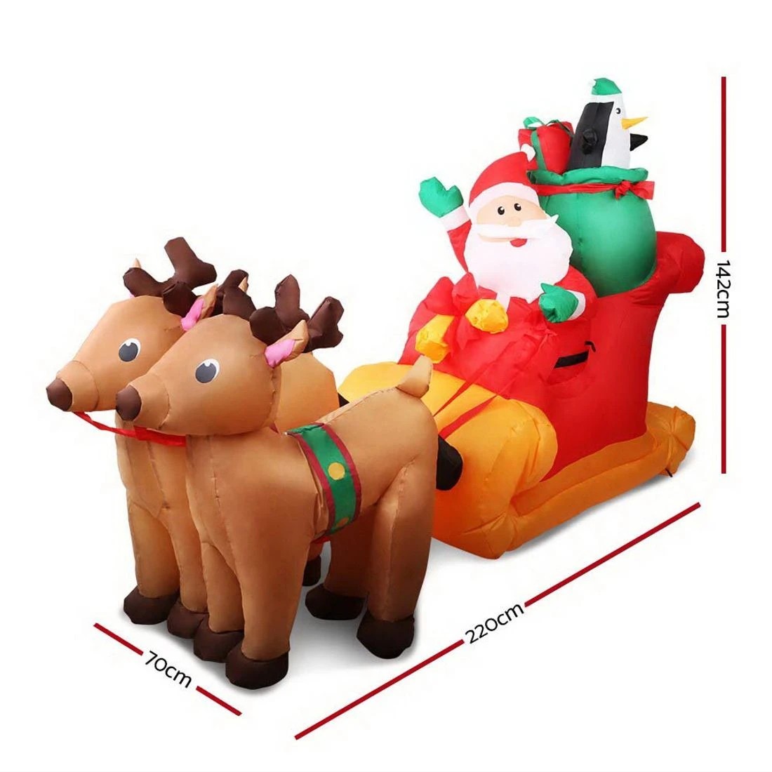 3 Jingle Jollys Christmas Inflatable Santa Sleigh 2.2M Illuminated Decorations - Multi, 3 of 7