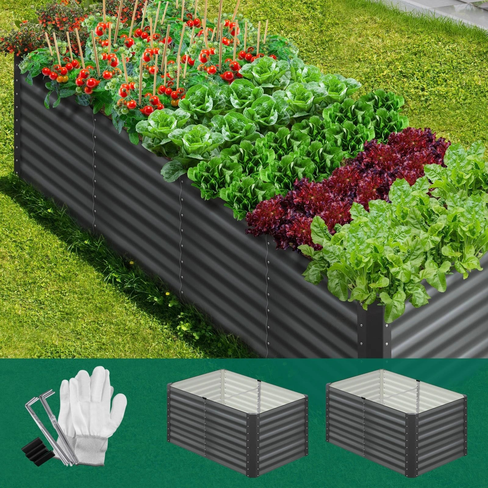 3 Livsip Garden Bed Kits Raised Vegetable Planter Galvanised Steel 240x80x73CM - Grey, 3 of 8
