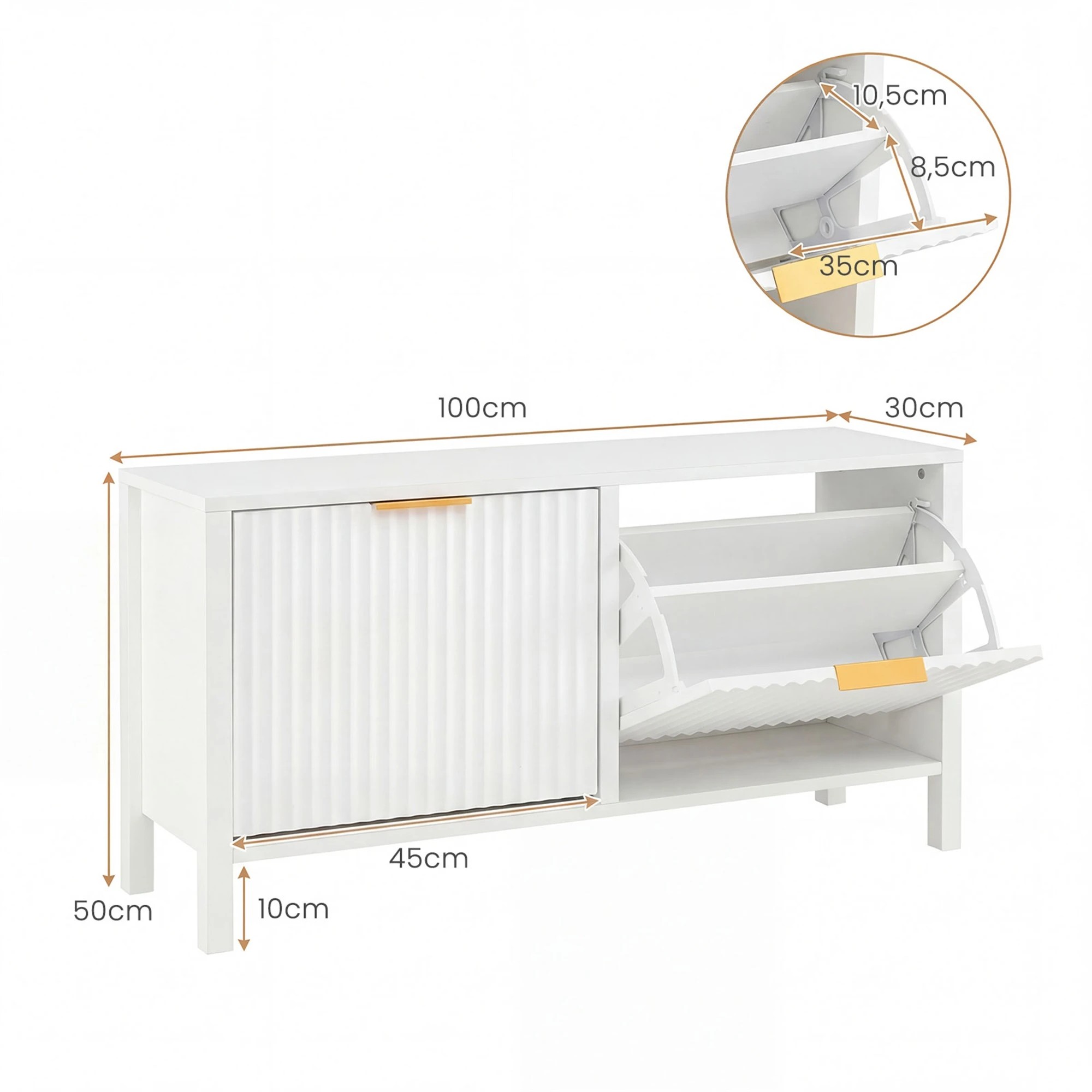 4 Costway Shoe Storage Bench Rack 2 Flip Drawer Adjustable Shelves Organizer Cabinet - White, 4 of 4