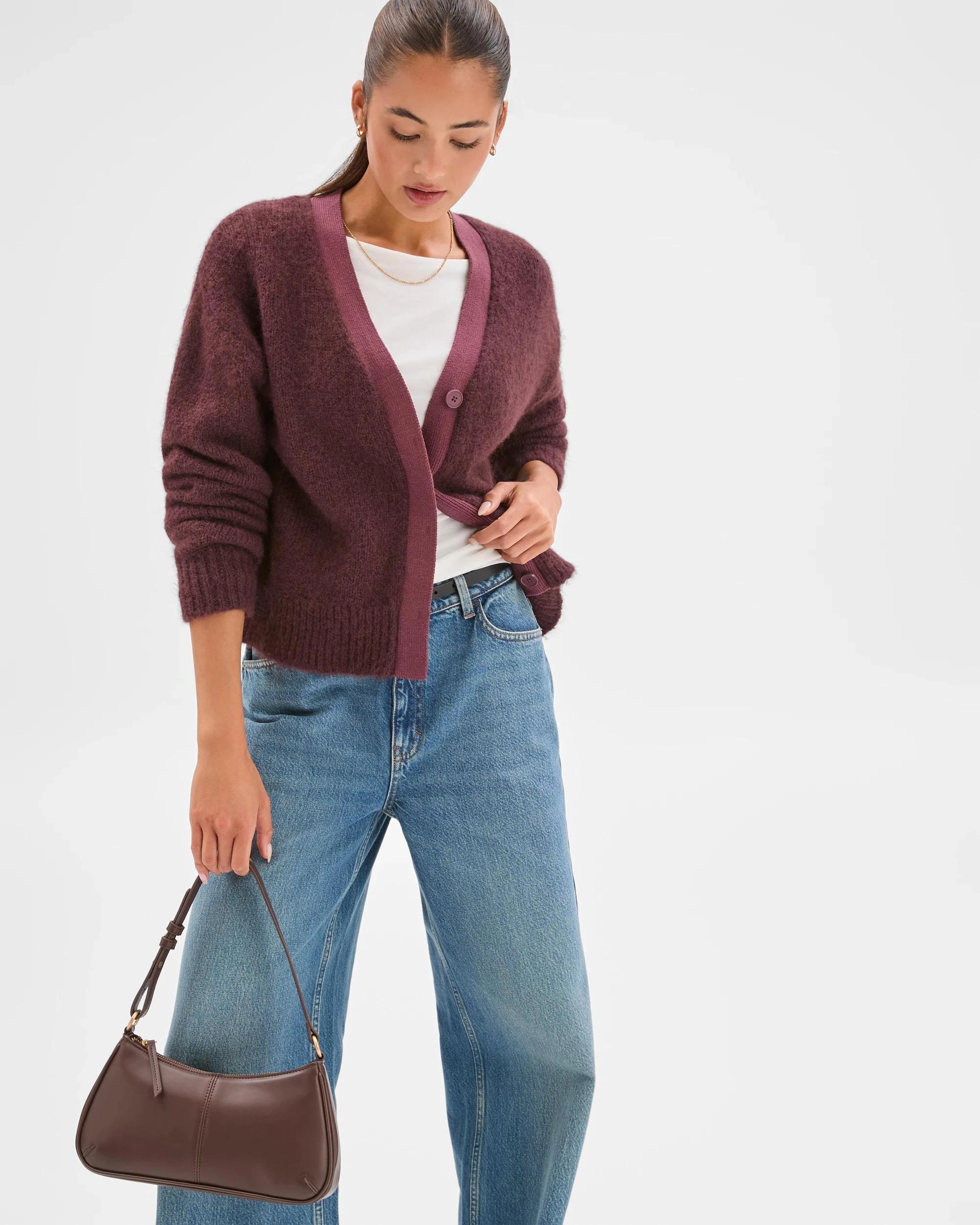 2 Lily Loves Contrast Bind Cardigan FUDGE, 2 of 8