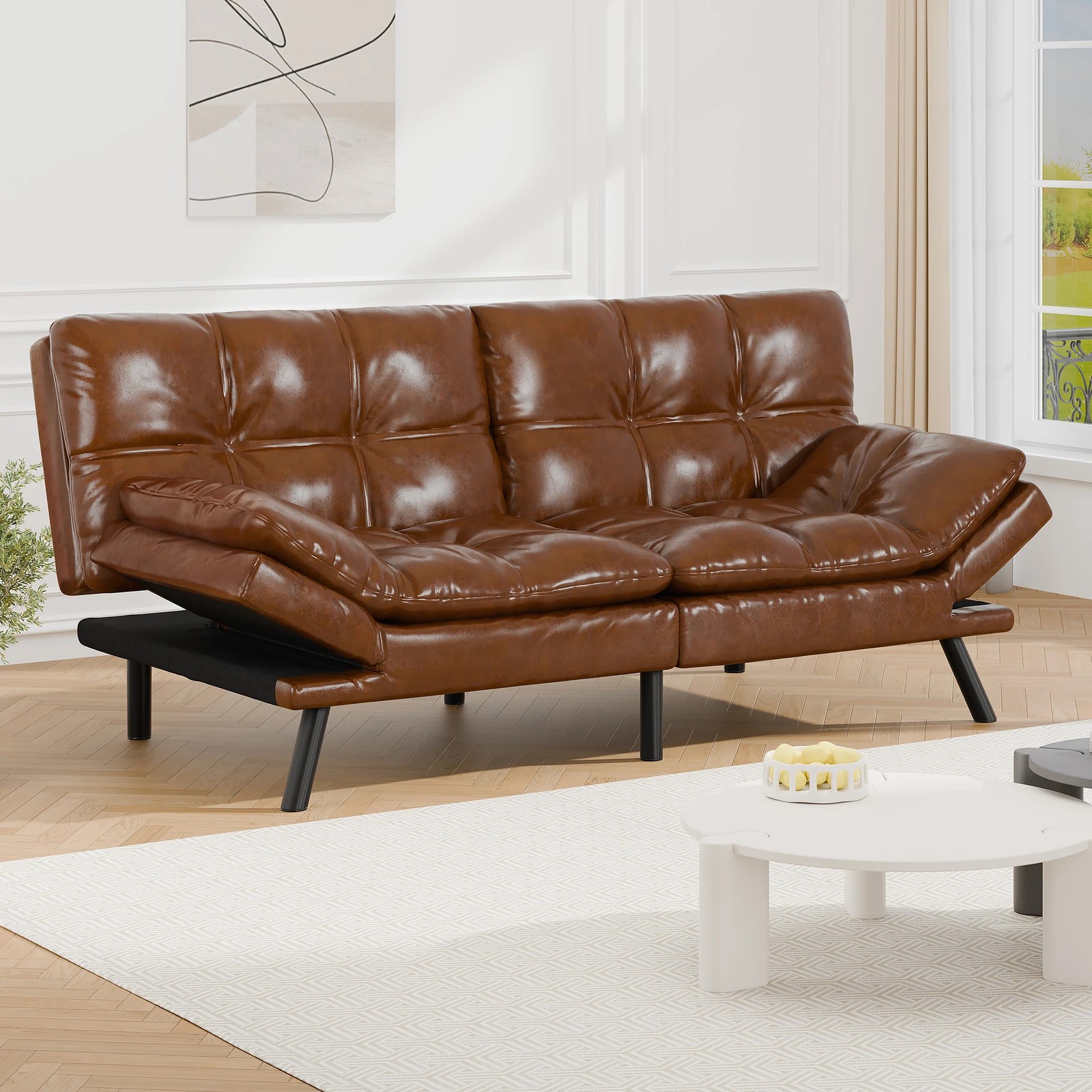 7 Alfordson Sofa Bed Couch 3 Seater Lounge Recliner Leather - Brown, 7 of 9