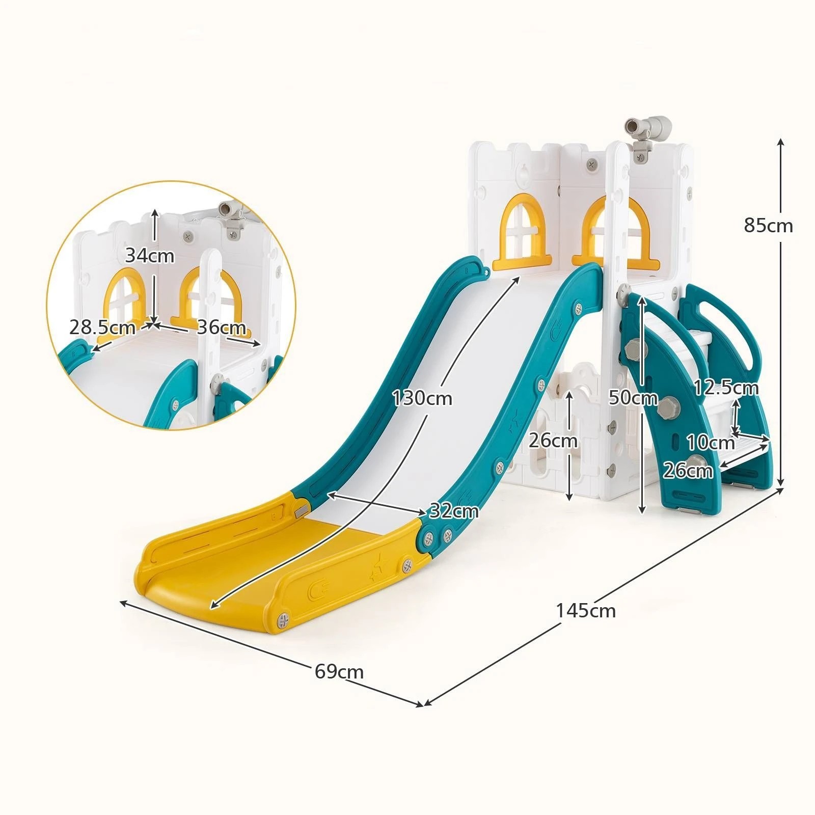2 Costway 6-in-1 Slide Set w/Basketball Hoop Playset Yellow, 2 of 2