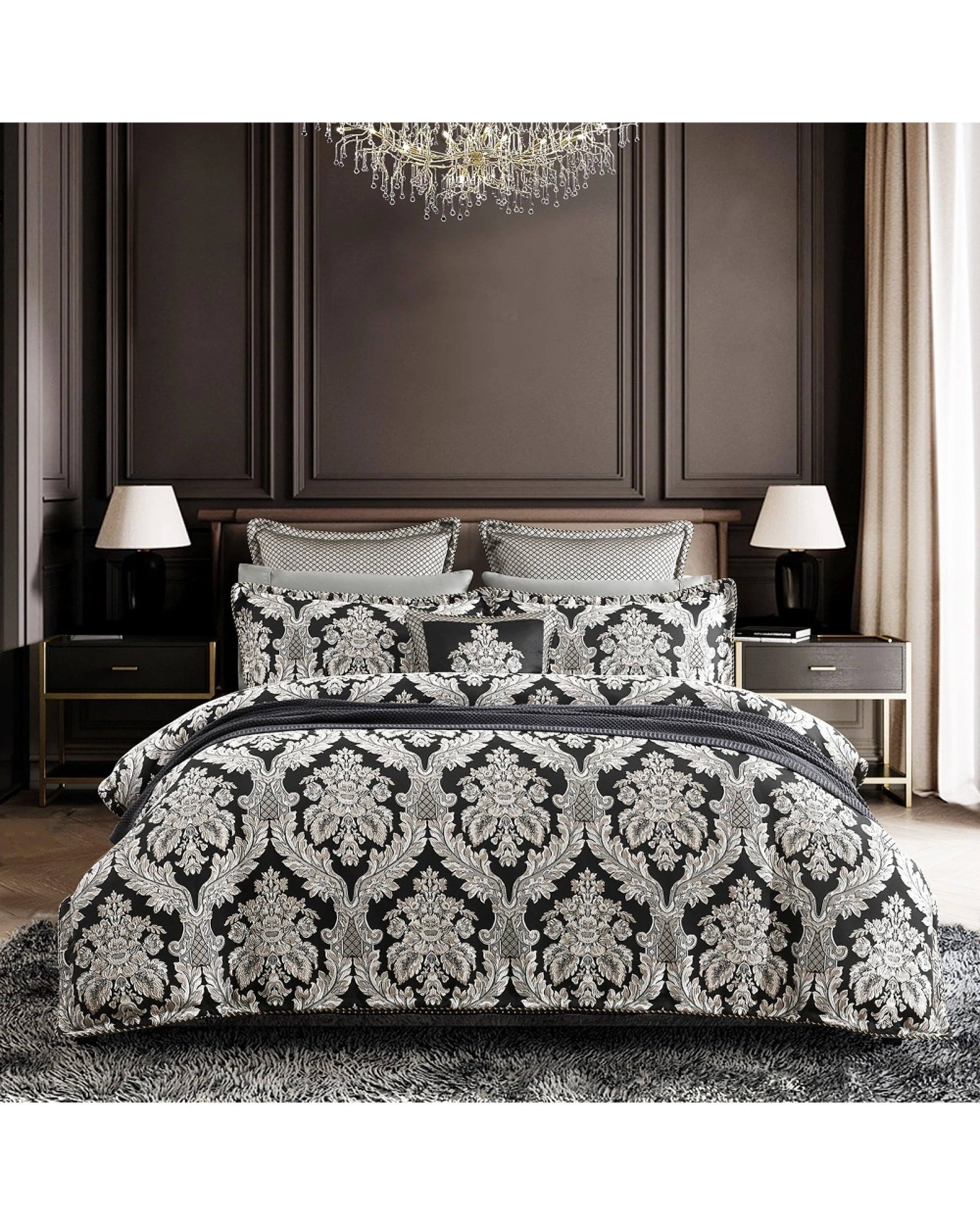 1 KG Linen Regalia Collection Greta Quilt Cover Set Jacquard Damask - Queen Bed - Multi, 1 of 6