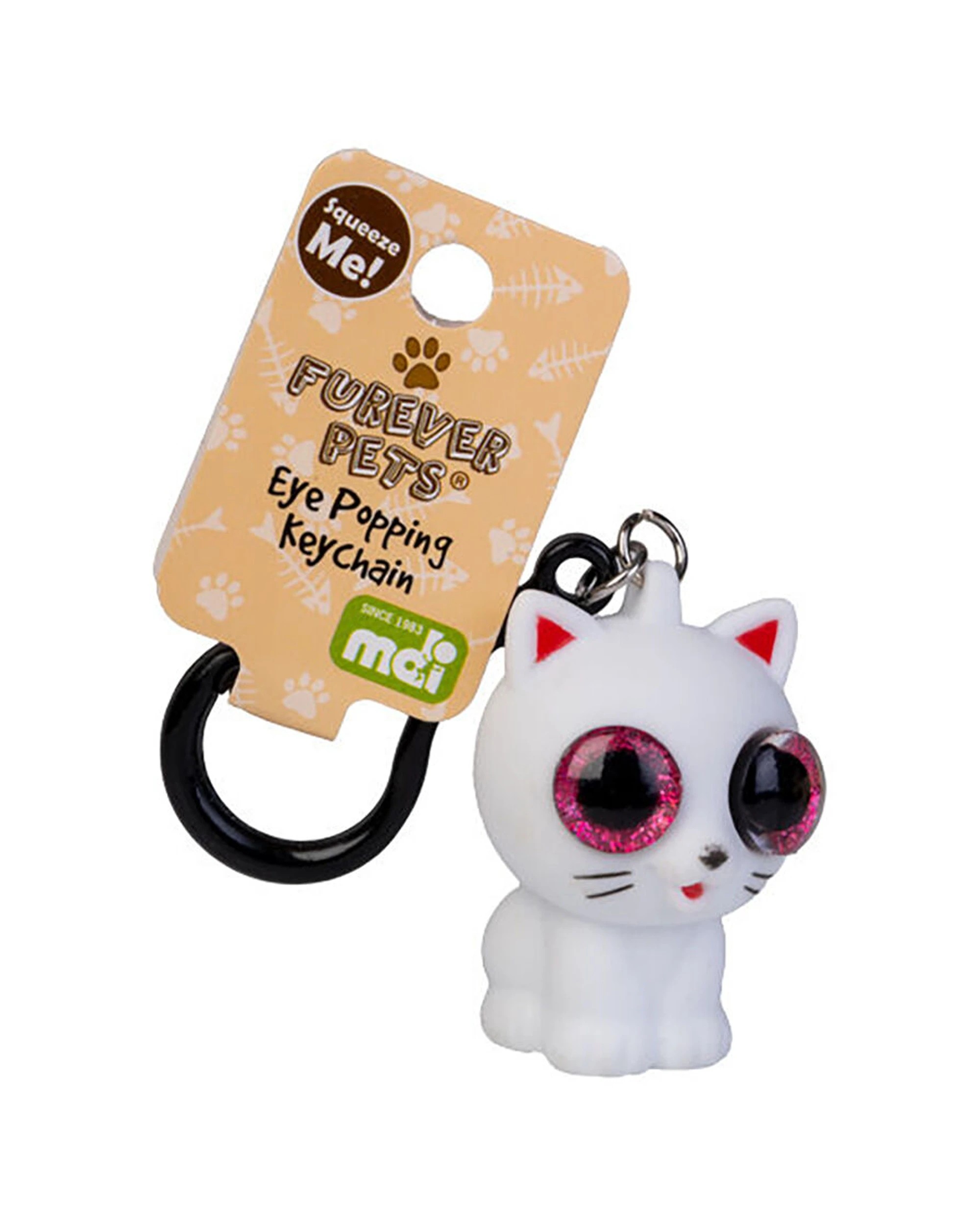 2 MDI Eye Popping Keychain Cat Squeeze Fidget Toy 3.5x4.8cm - White, 2 of 3