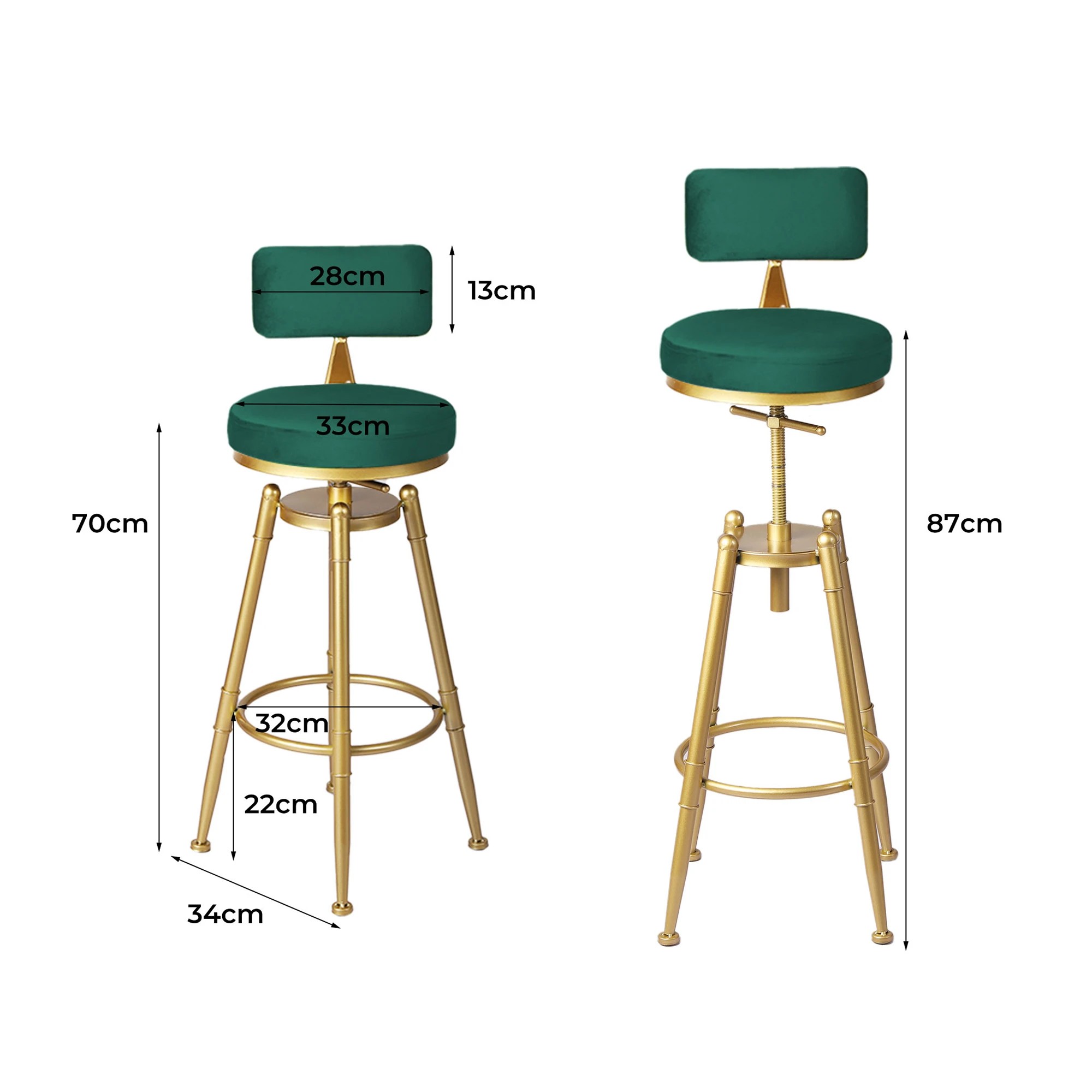 3 Levede 1x Bar Stool Velvet - Green, 3 of 6