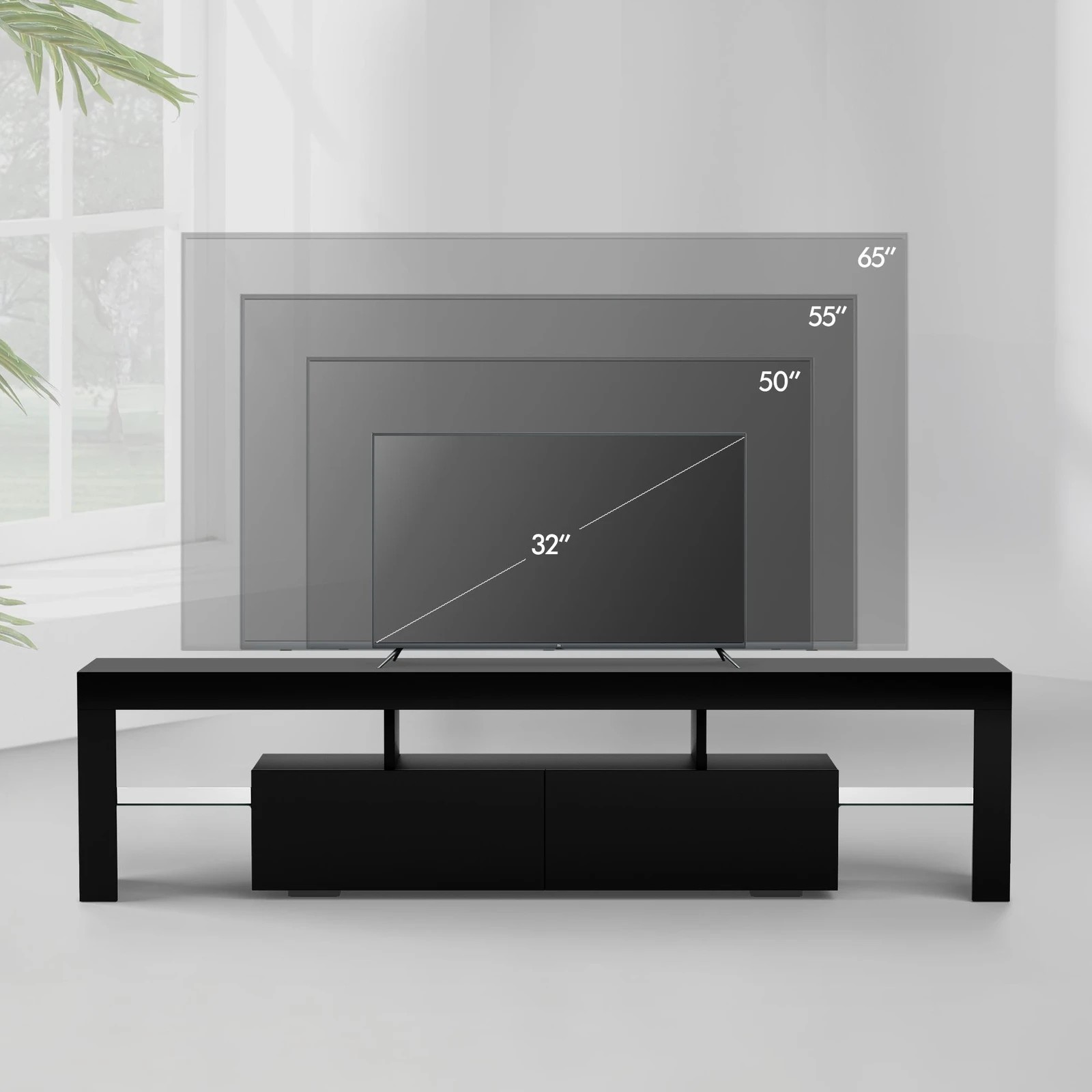 9 Alfordson Entertainment Unit 160cm TV Stand LED Light Storage Gloss - Black, 9 of 10