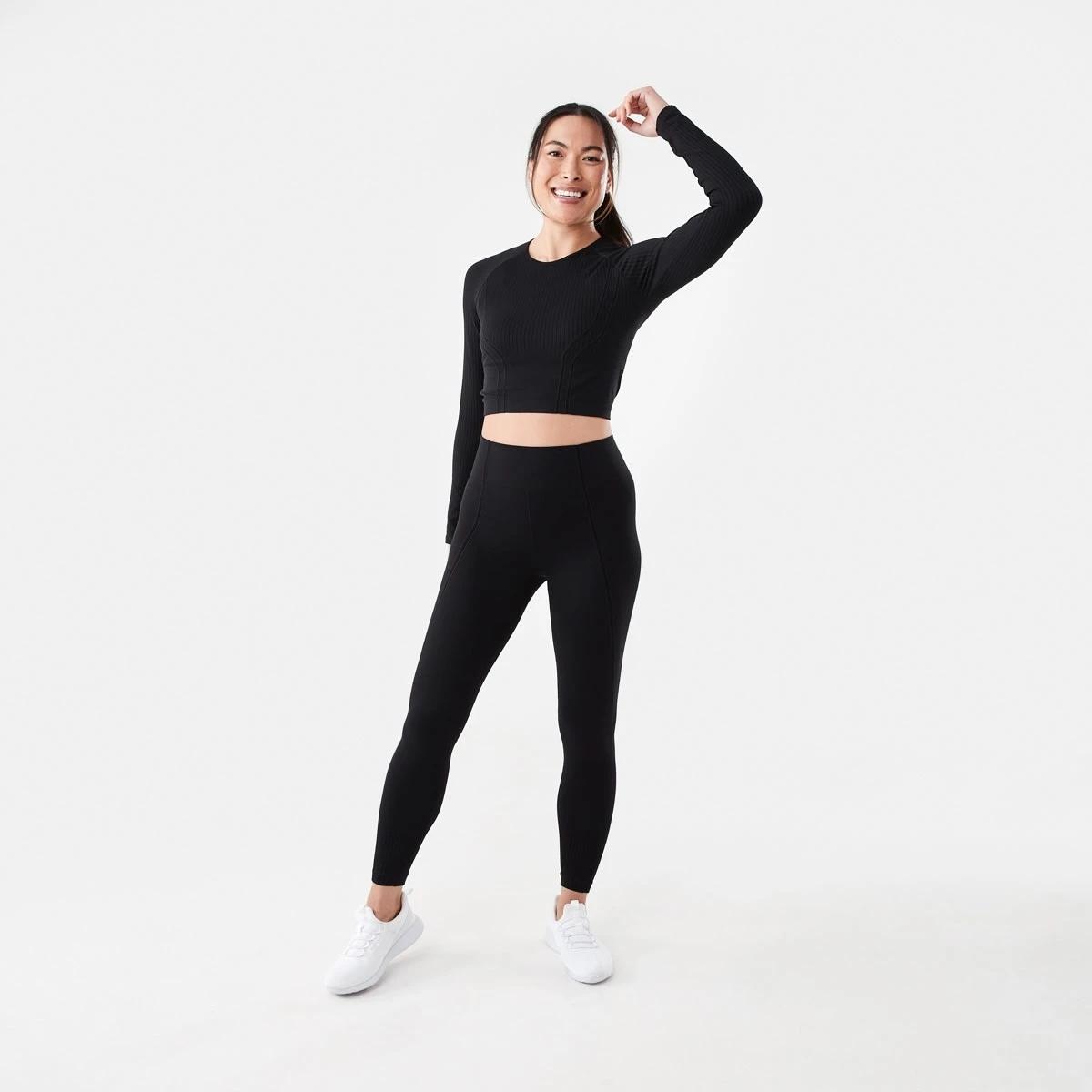 5 Active Womens Seamfree Ribbed Panel Leggings Black, 5 of 5