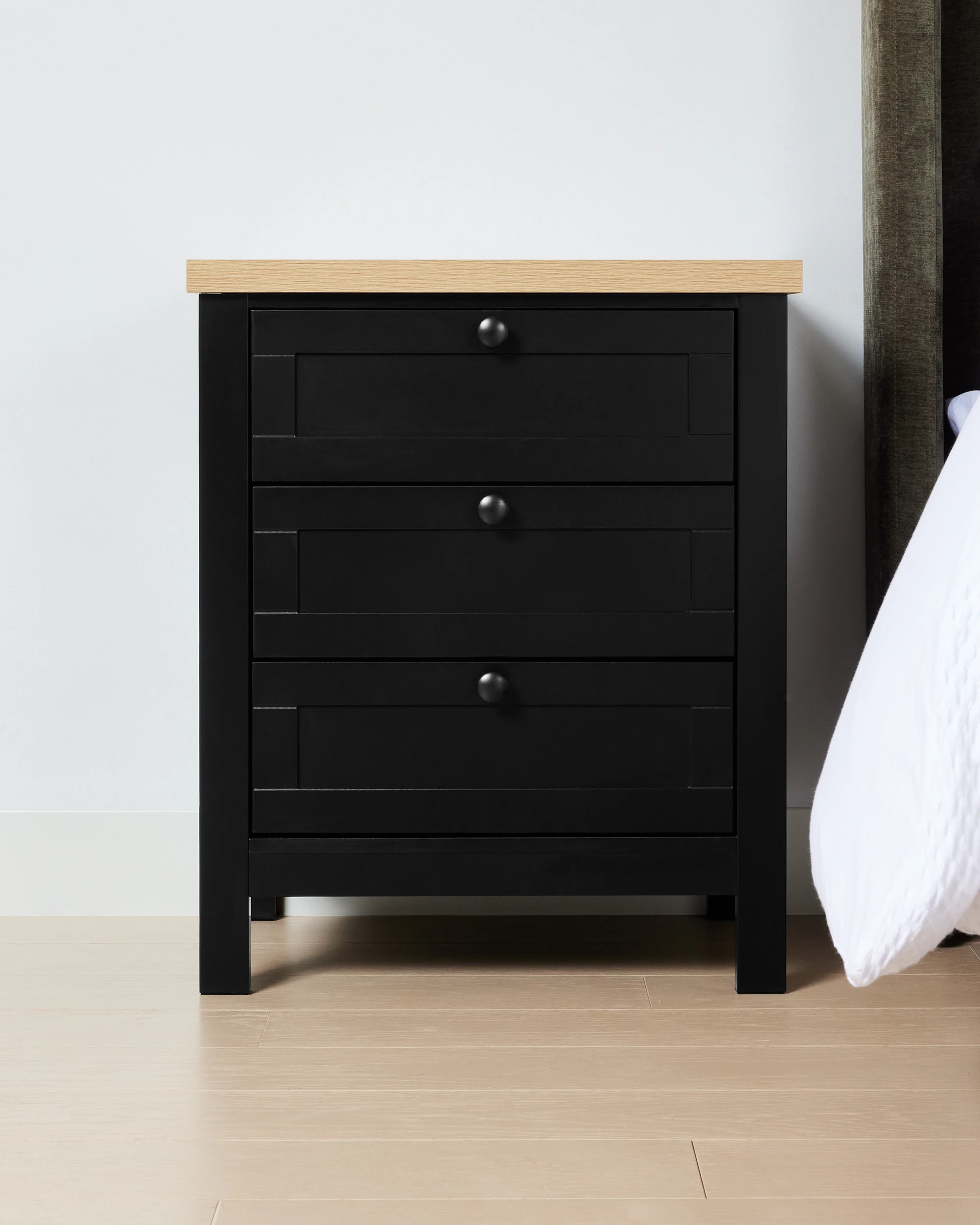 1 Camille 3 Drawer Bedside Table - Black, 1 of 9