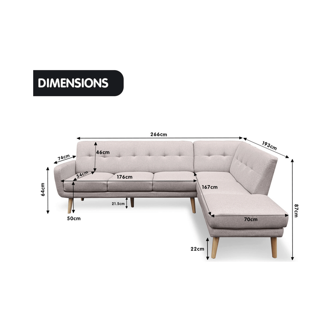 8 Sarantino Faux Linen Corner Sofa Lounge L-shaped Chaise Light Grey, 8 of 8