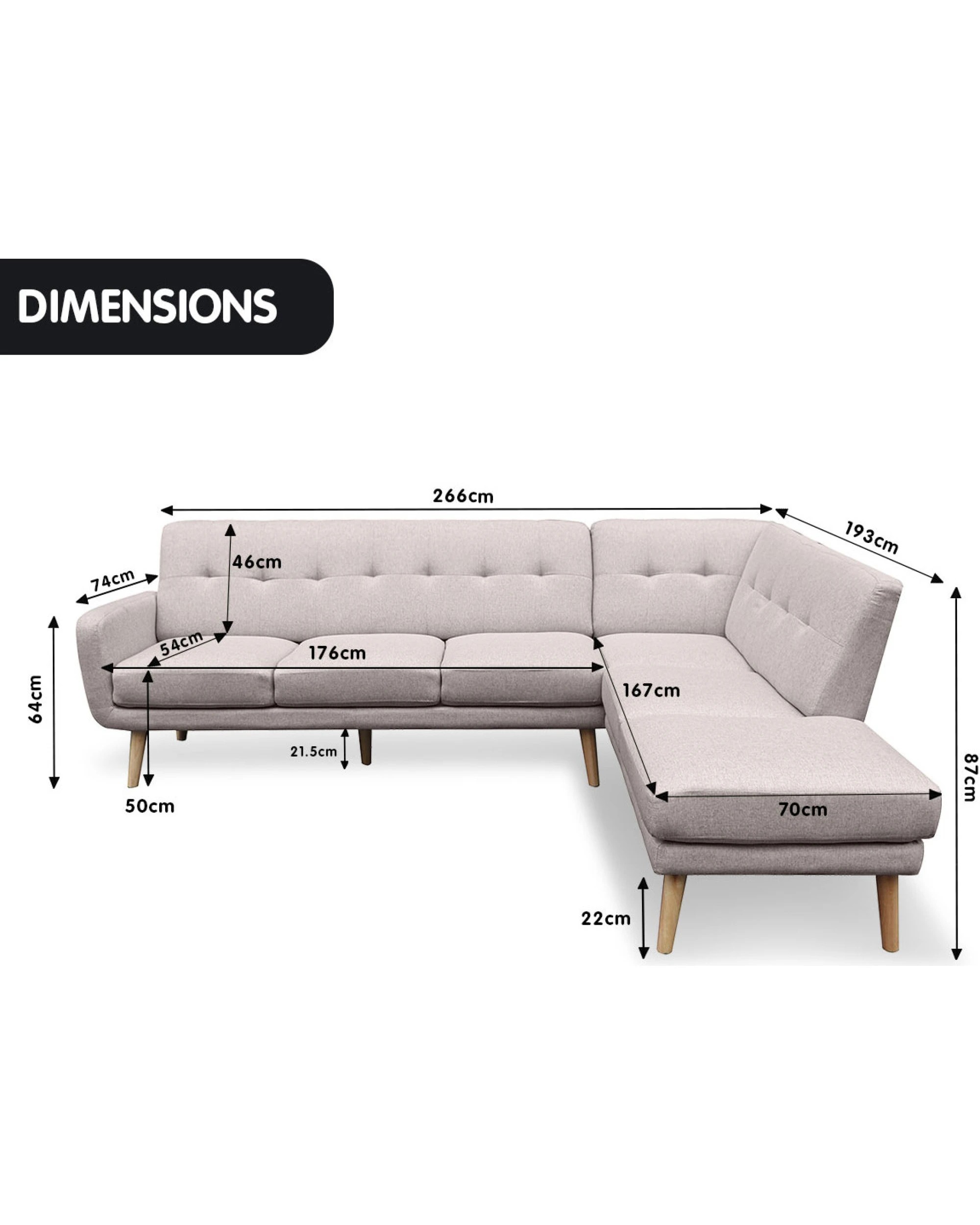 8 Sarantino Faux Linen Corner Sofa Lounge L-shaped Chaise Light Grey, 8 of 8