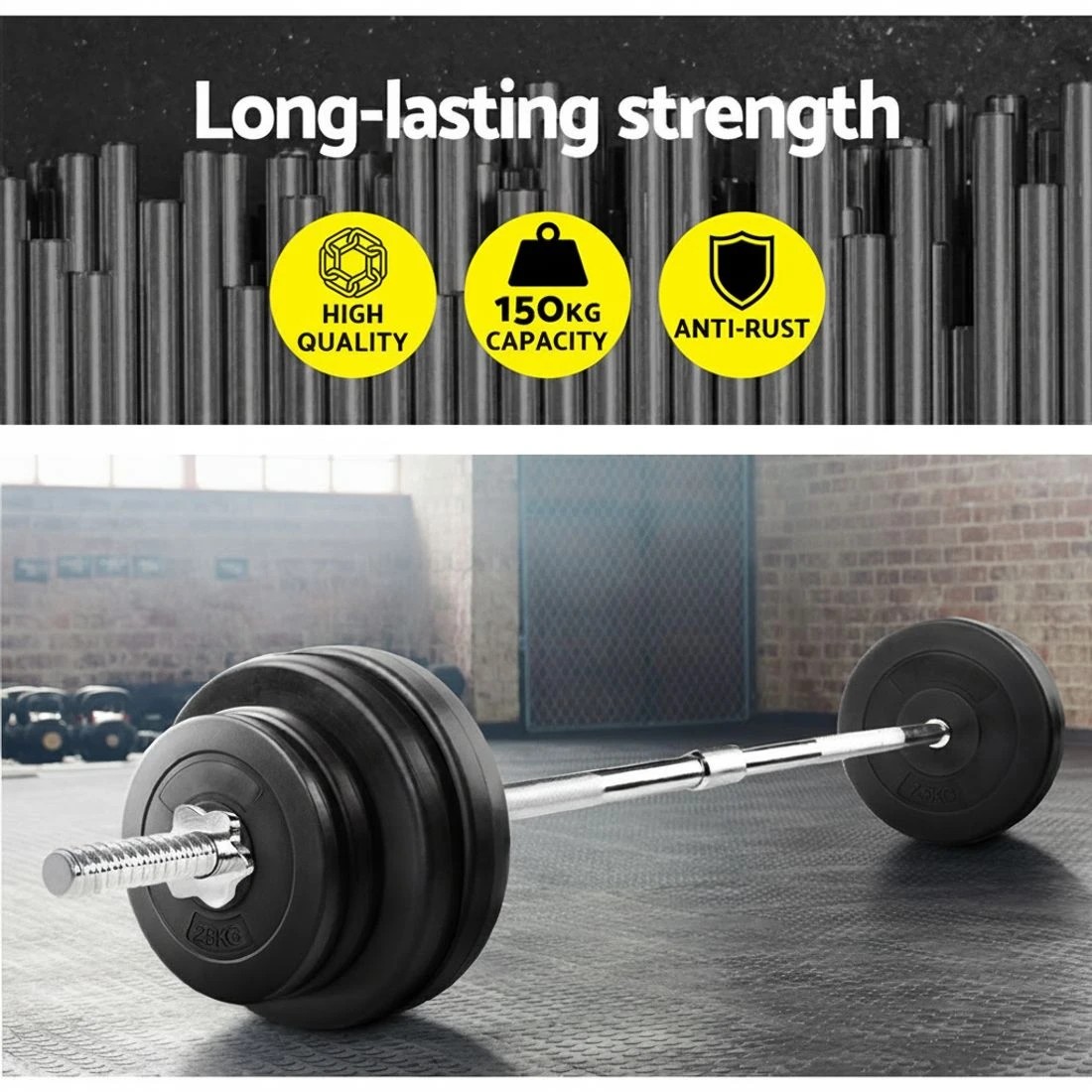 4 Everfit 168CM 5.5FT Barbell Bar Fitness Weight Plates Dumbbells - Silver, 4 of 6