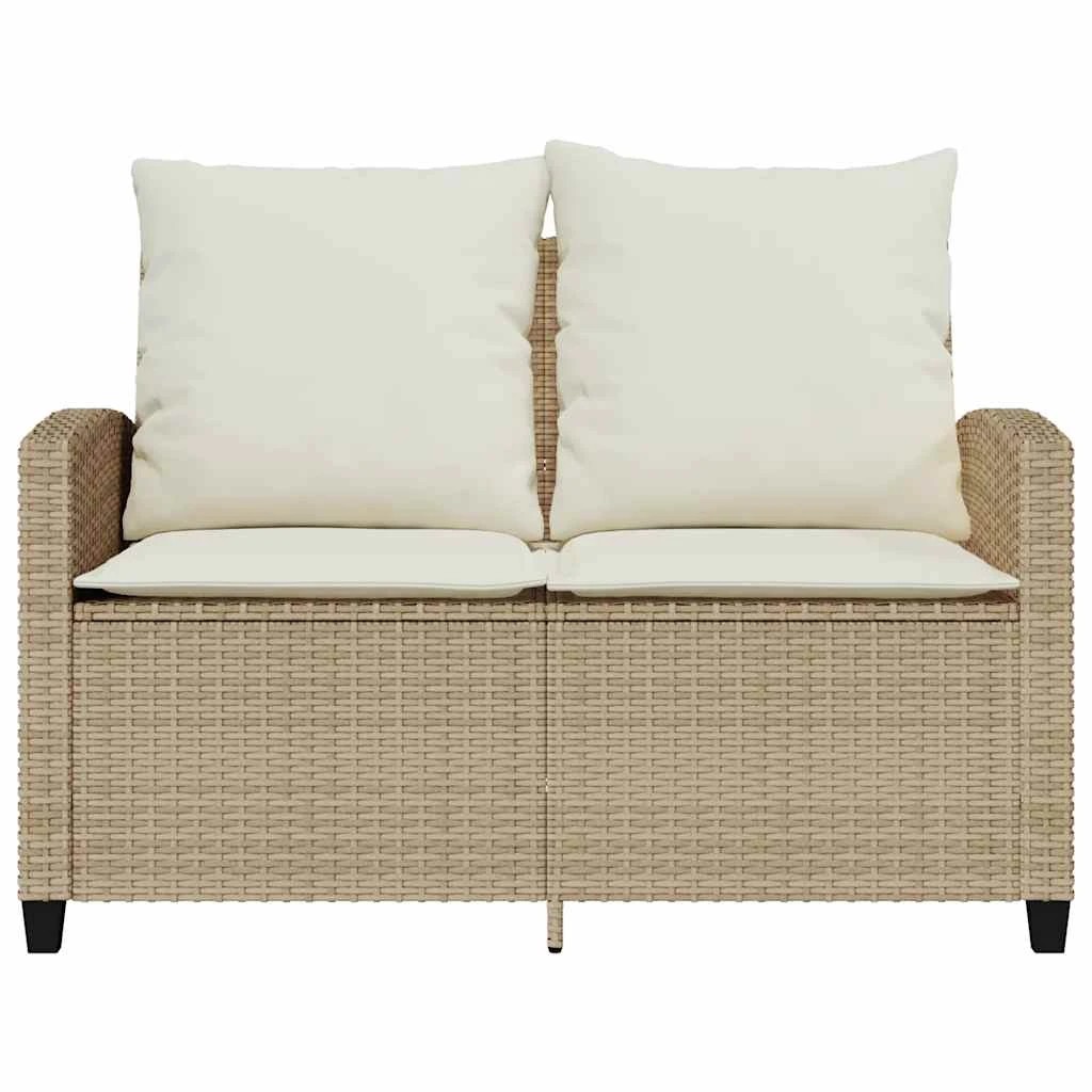 5 Vidaxl Garden Sofa 2-seater With Cushions&table Beige Poly Rattan, 5 of 9