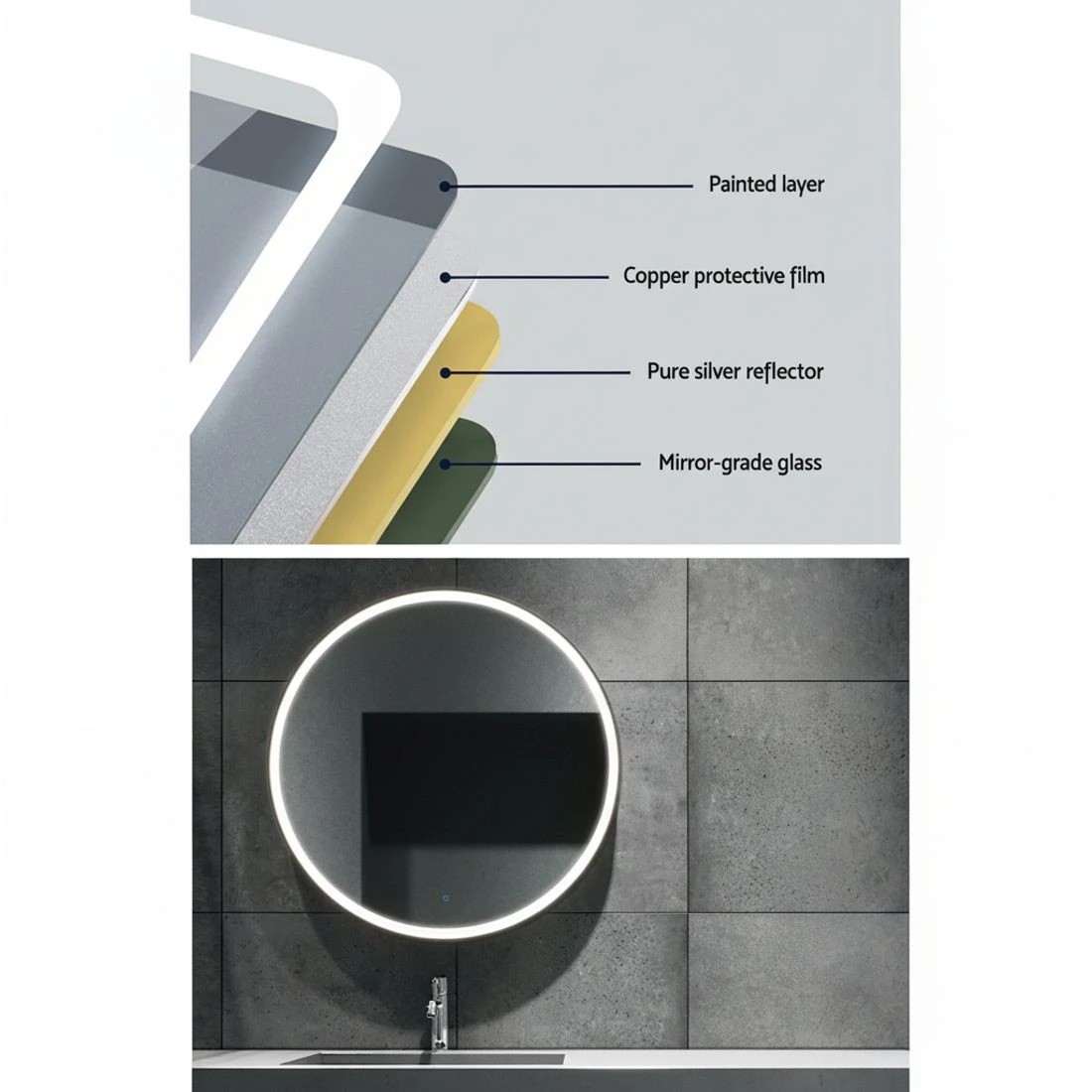 3 Embellir Wall Mirror 90cm with Led light Makeup Home Decor Bathroom Round Vanity - Multi, 3 of 6