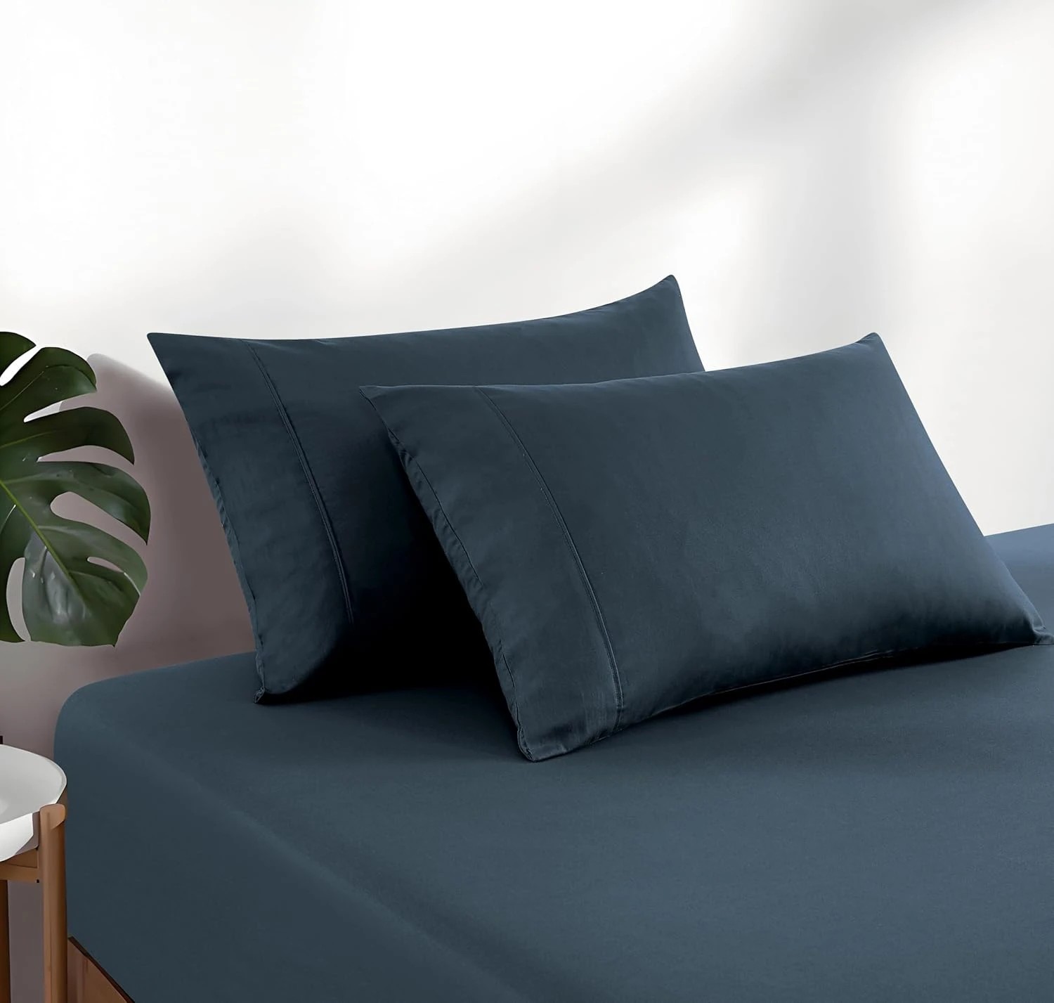 3 Gioia Casa Vintage Washed Cotton Fitted Sheet Set Soft Breathable - Queen Bed - Dark Indigo, 3 of 4