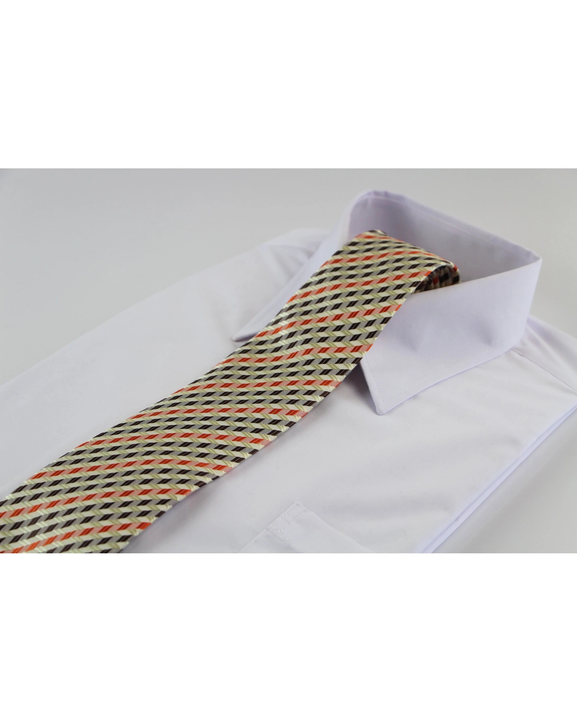 1 Zasel Mens Lime, Brown & Orange Striped Patterned 8cm Neck Tie, 1 of 2
