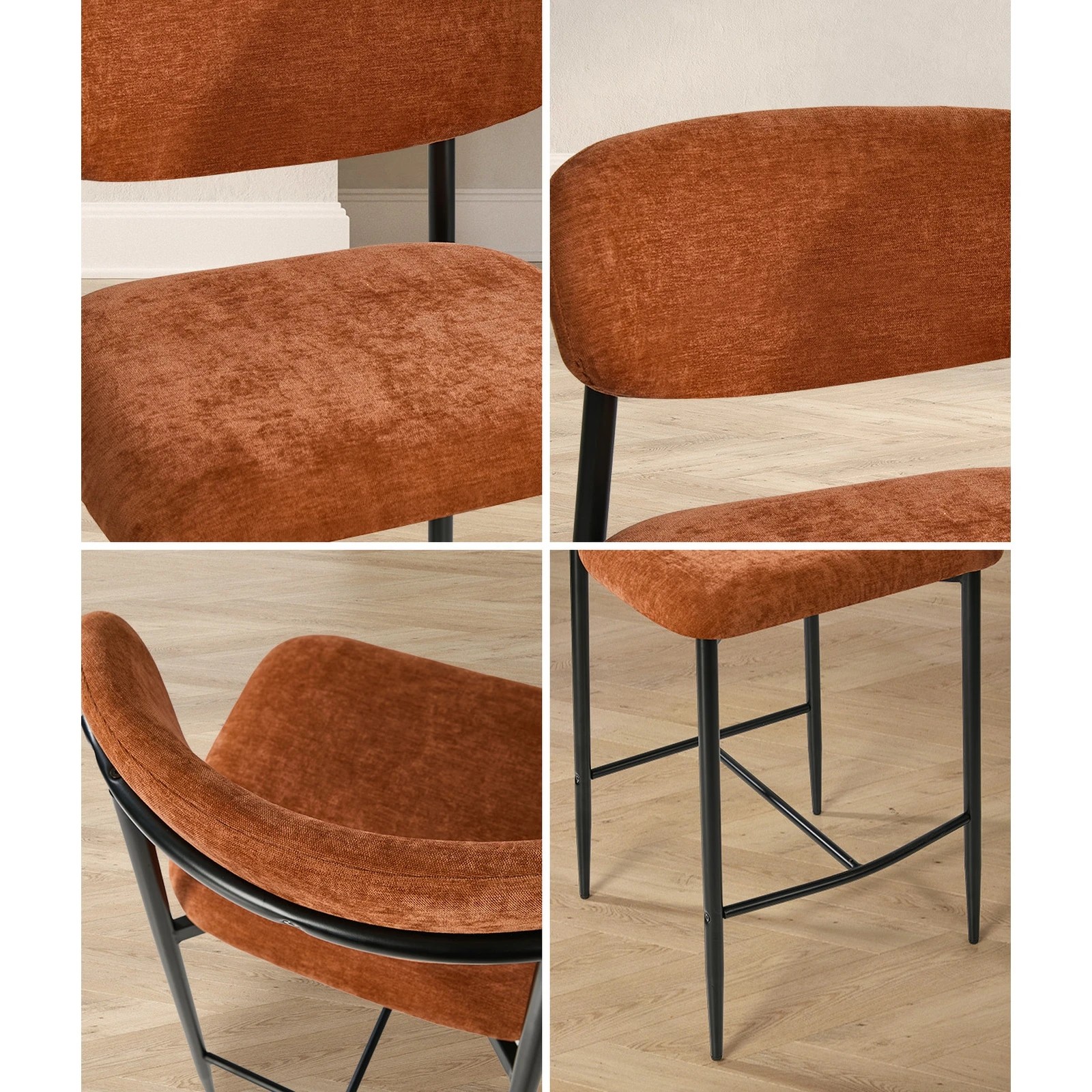 5 Oikiture 4x Bar Stools Kitchen Stool Counter Chair Fabric- Orange, 5 of 9