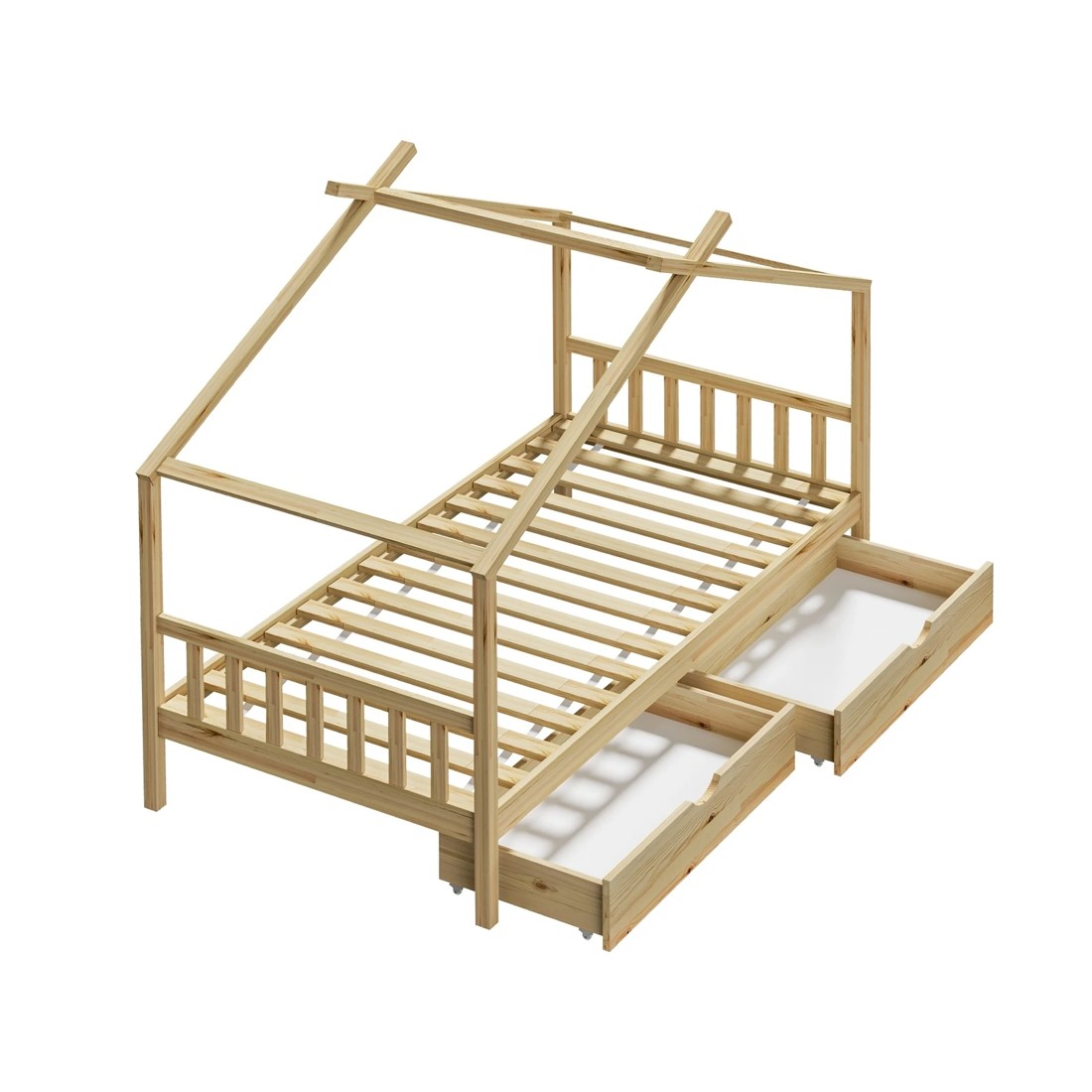 7 Oikiture Bed Frame Wooden Single Size Timber House Frame  With Storage Drawers
 - Natural, 7 of 10