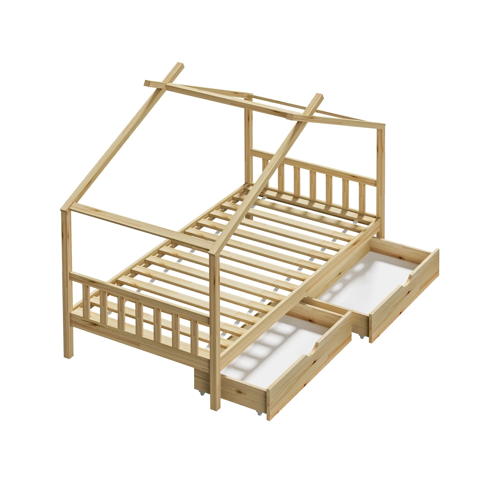 7 Oikiture Bed Frame Wooden Single Size Timber House Frame  With Storage Drawers
 - Natural, 7 of 10