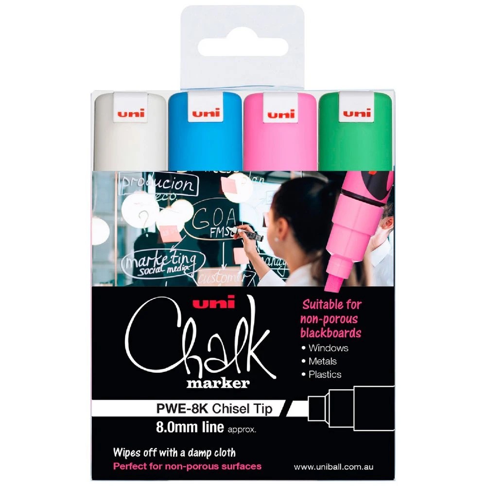 1 Uniball Chisel Liquid Chalk Markers Assorted 4 Pack, 1 of 1