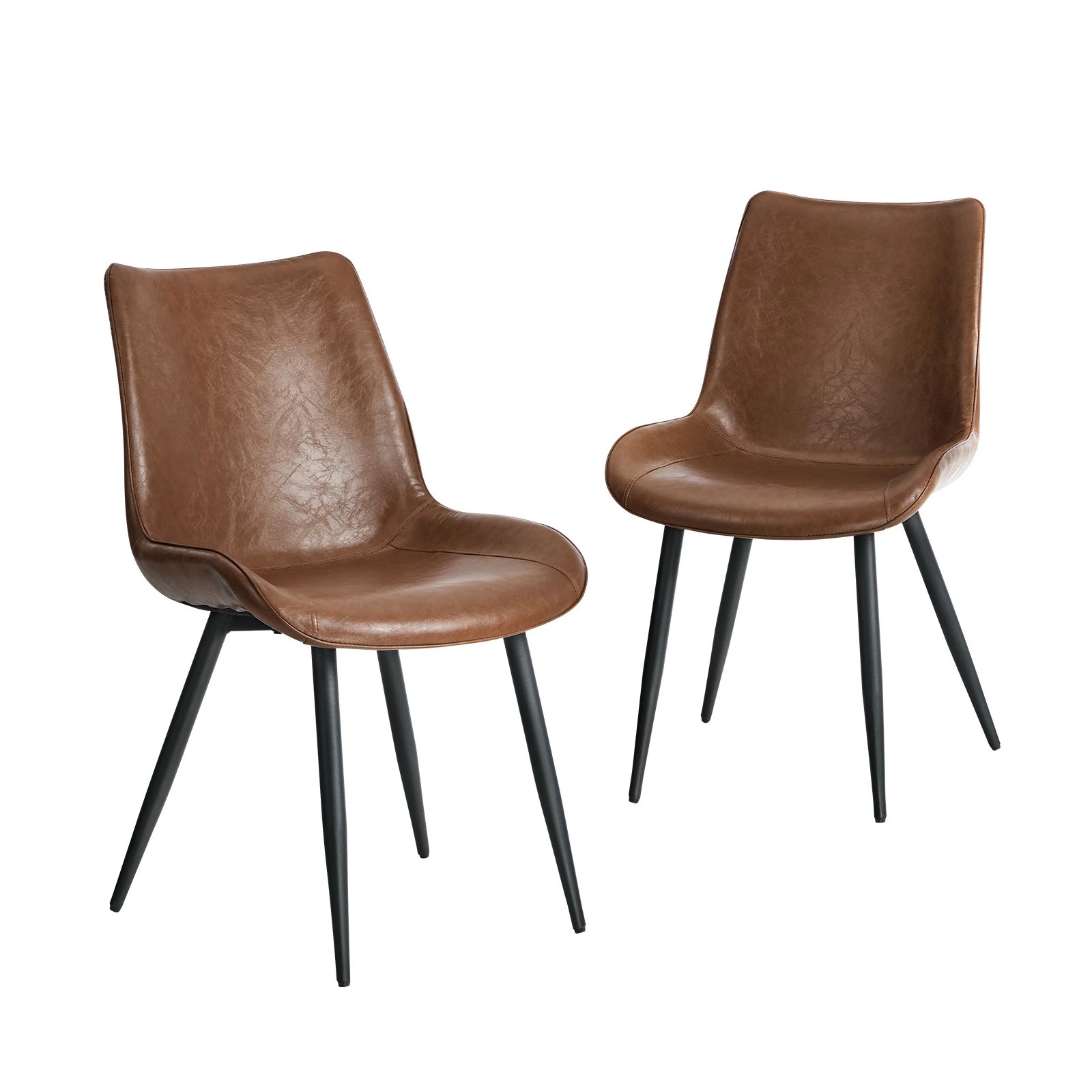 1 Oikiture 2x Dining Chairs Kitchen Accent Chairs Upholstered PU Leather - Brown, 1 of 10