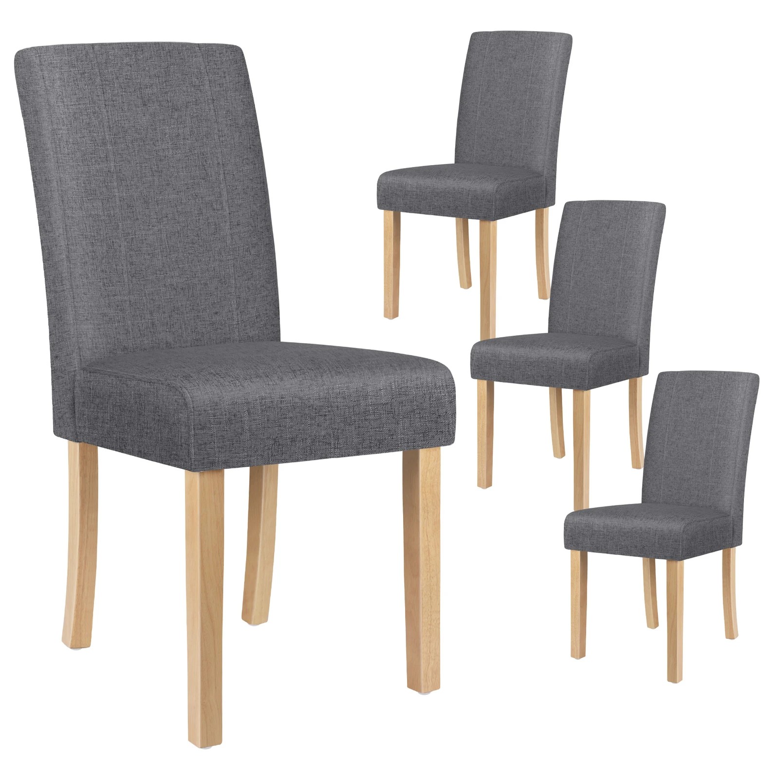 1 Alfordson 4x Dining Chair Cafe Kitchen Lounge Padded High-Back Wood Fabric - Grey, 1 of 10