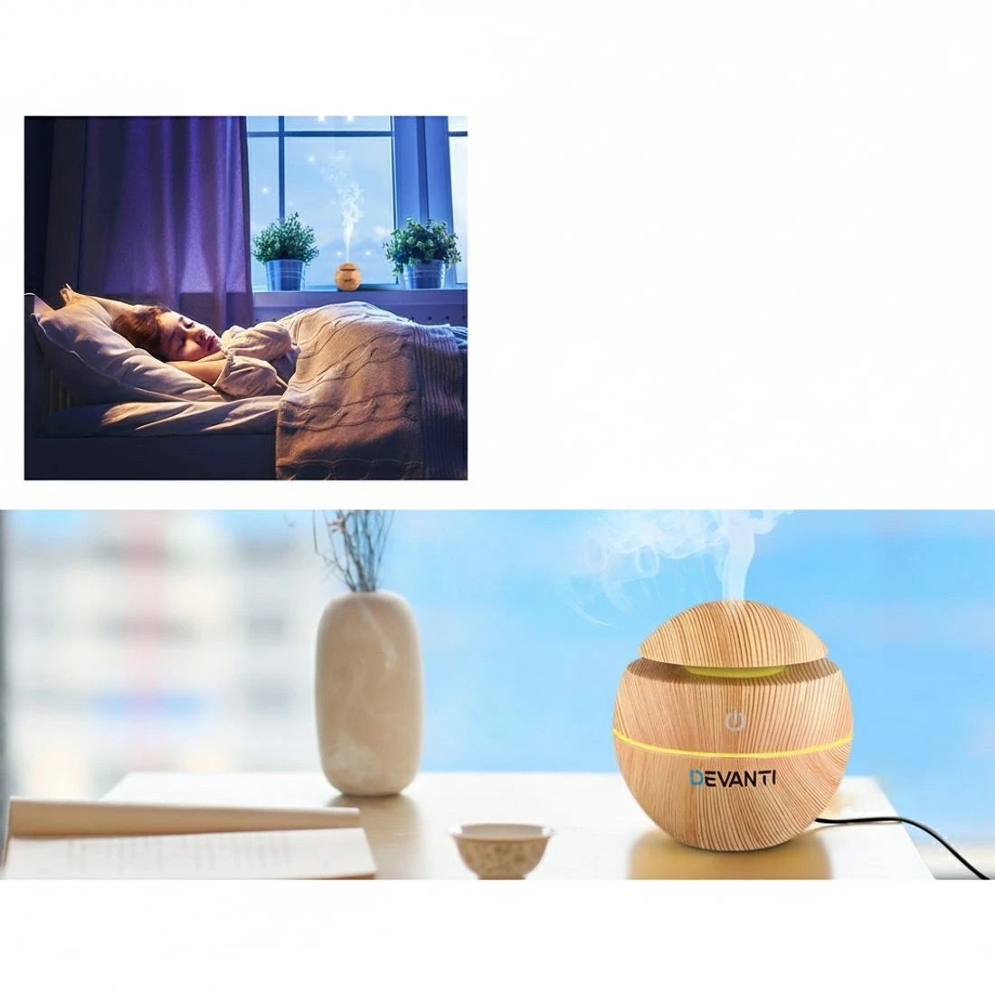 6 Devanti Aroma Diffuser Aromatherapy Light Wood 130ml - Natural, 6 of 6