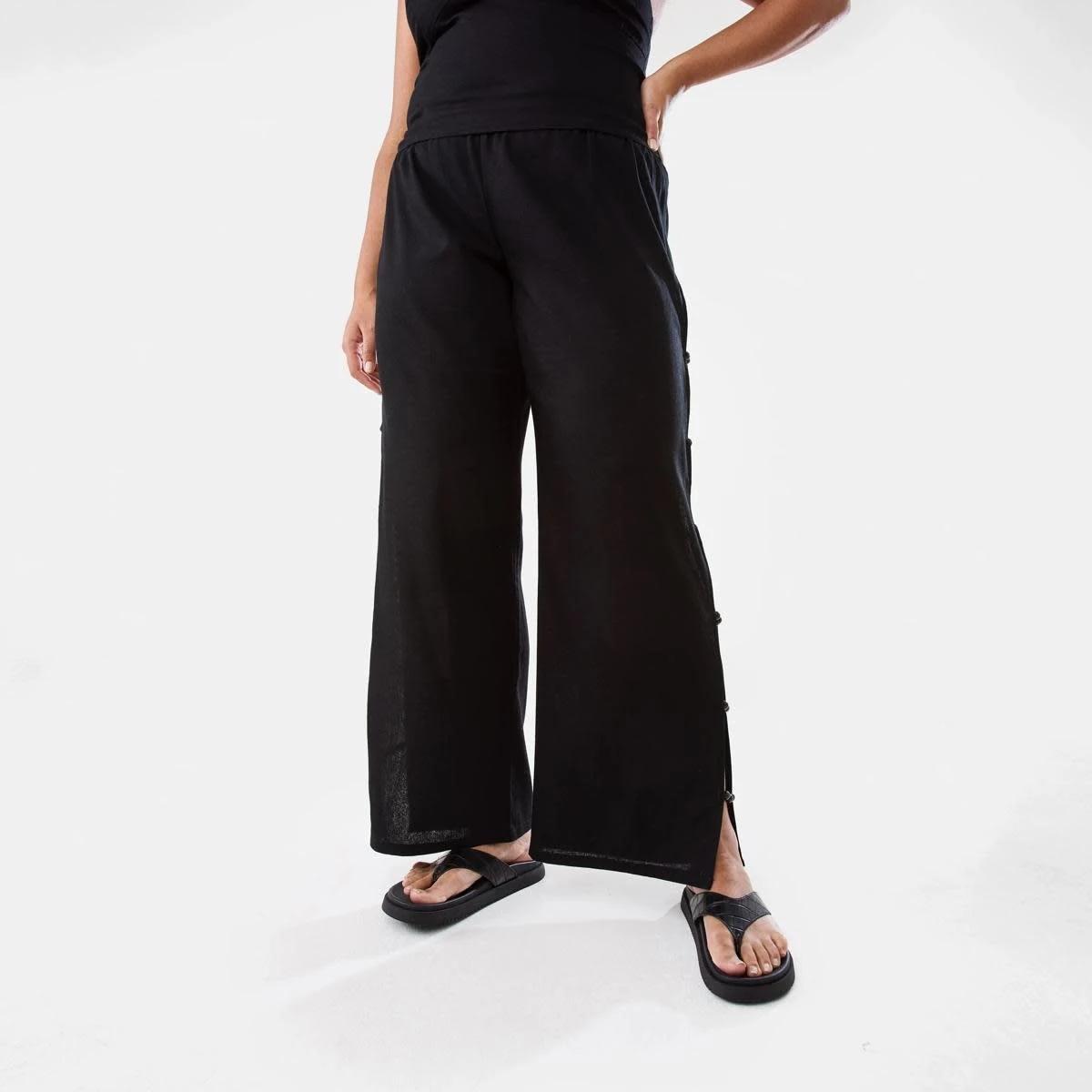 3 Linen Blend Beaded Pants Black, 3 of 8