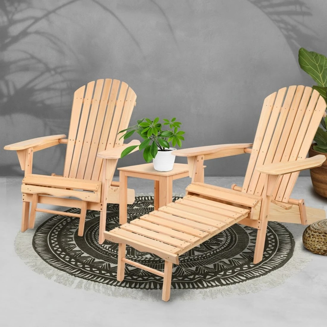 6 Gardeon 3PC Adirondack Outdoor Table and Chairs? Wooden Sun Lounge Beach Patio - Natural, 6 of 8