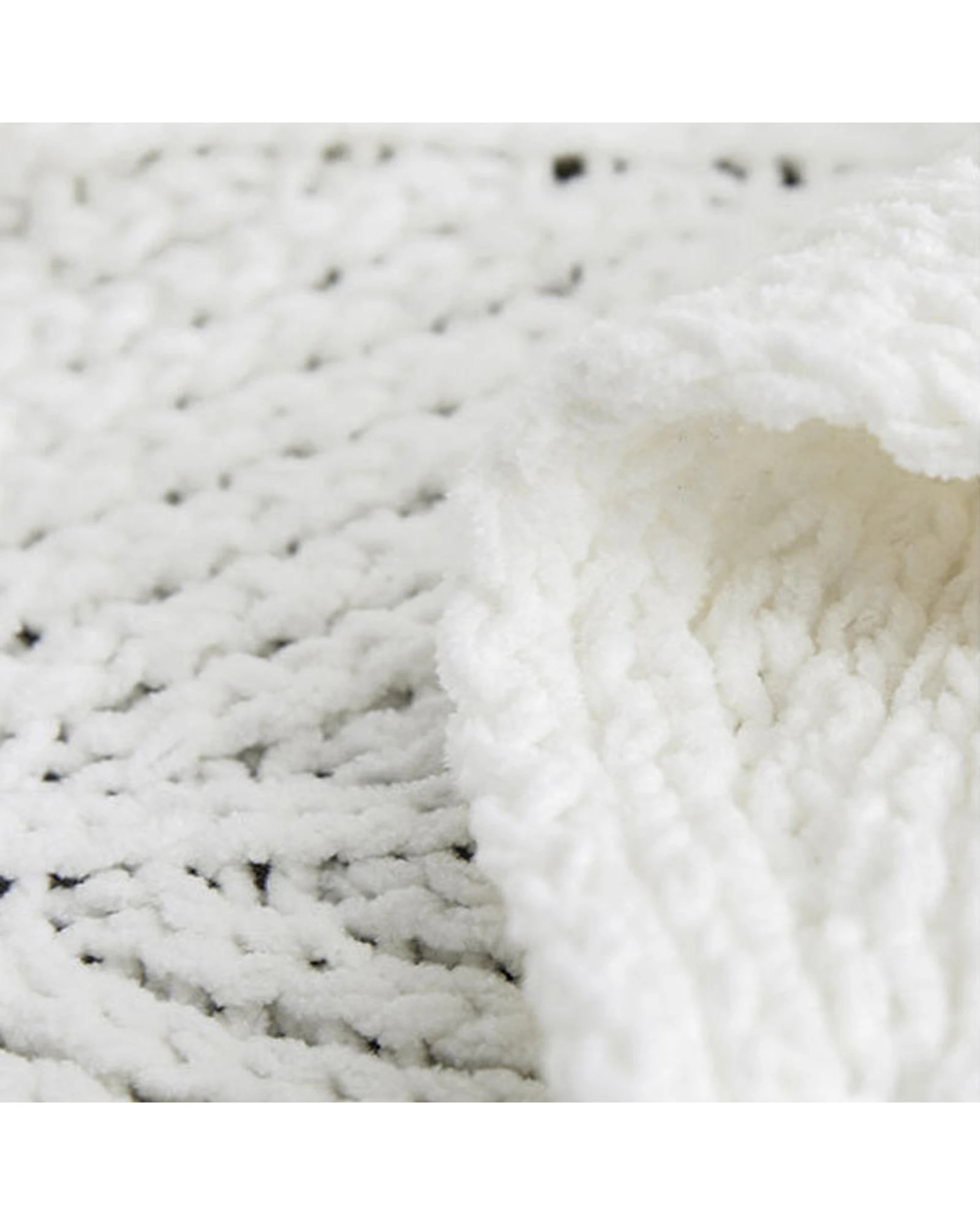 3 Cotton More Acrylic Knitted Blanket Feather PomPom Throw Rug 130x160cm Ivory - White, 3 of 4