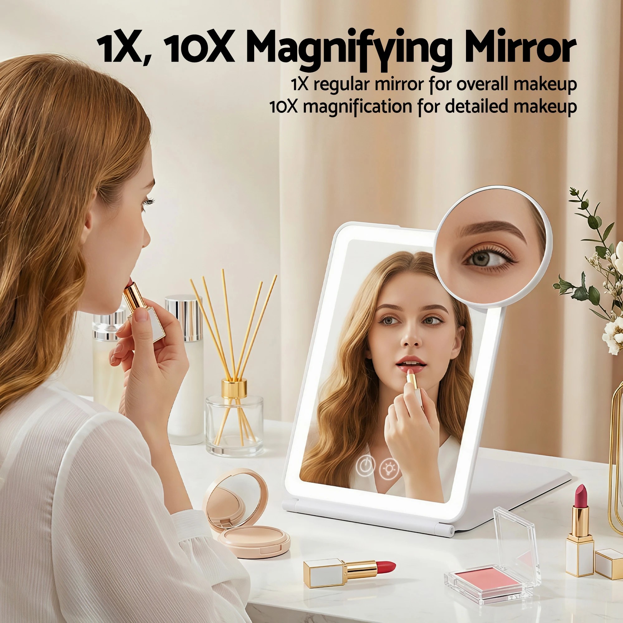 4 Embellir Portable Travel Makeup Mirror Rechargeable Makeup Mirror with Lights 10x Magnifier - White, 4 of 7