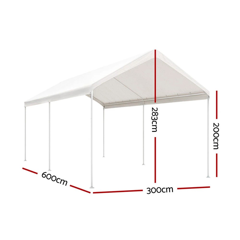 2 Instahut Carports 3x6m Carport Kits Steel Shelter Gazebo Canopy Garage Portable - White, 2 of 6