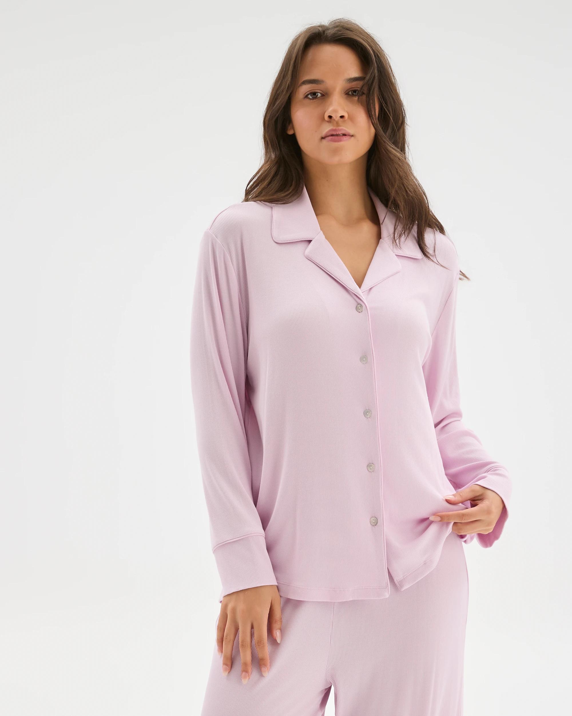 1 Target Woman Long Sleeve Rib Pyjama Shirt PINK, 1 of 5