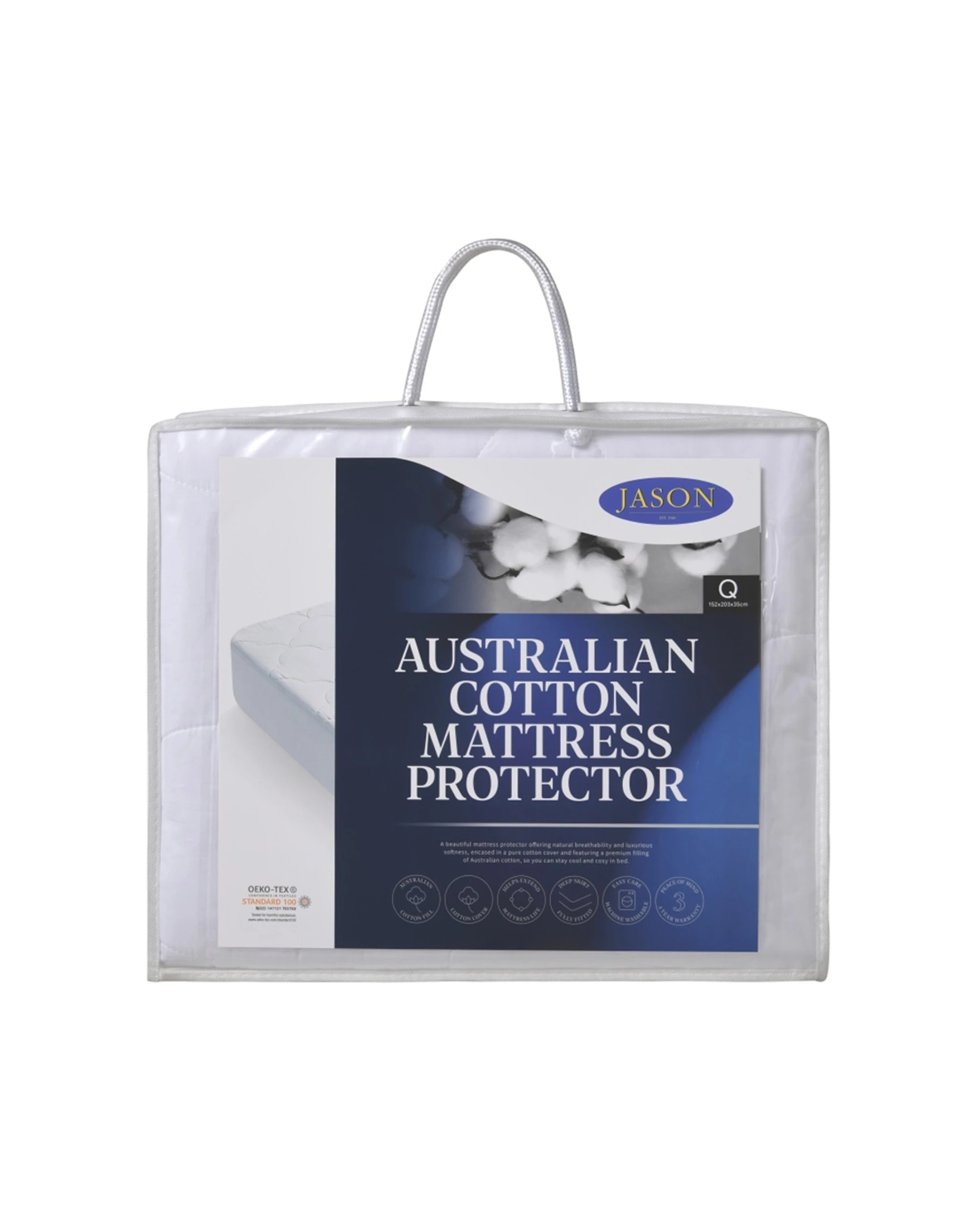 1 Jason Mattress Protector Australian Cotton Percale Cover 200GSM - White, 1 of 1