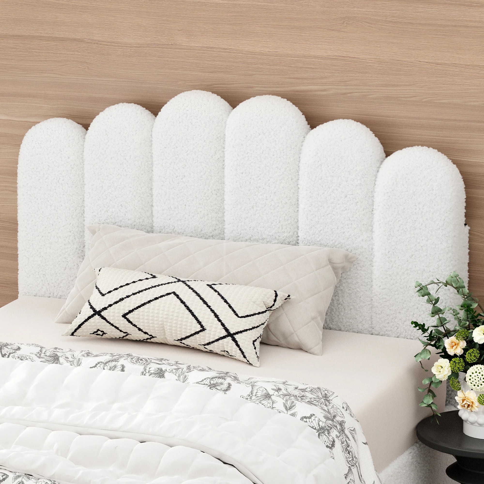 5 Alfordson Bed Frame Single Size Gas Lift Storage Base Wooden Boucle Mutis - White, 5 of 9